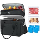 Coobiiya Lunch Box for Men Expandable Lunch Bag&comma; 23L Large Cooler Lunch Box&comma; Insulated Lunch Bag for Work&sol;Adult with 4 Ice Packs&2 Snack Bags Double Deck Leakproof Heavy Duty bags for Women- Black