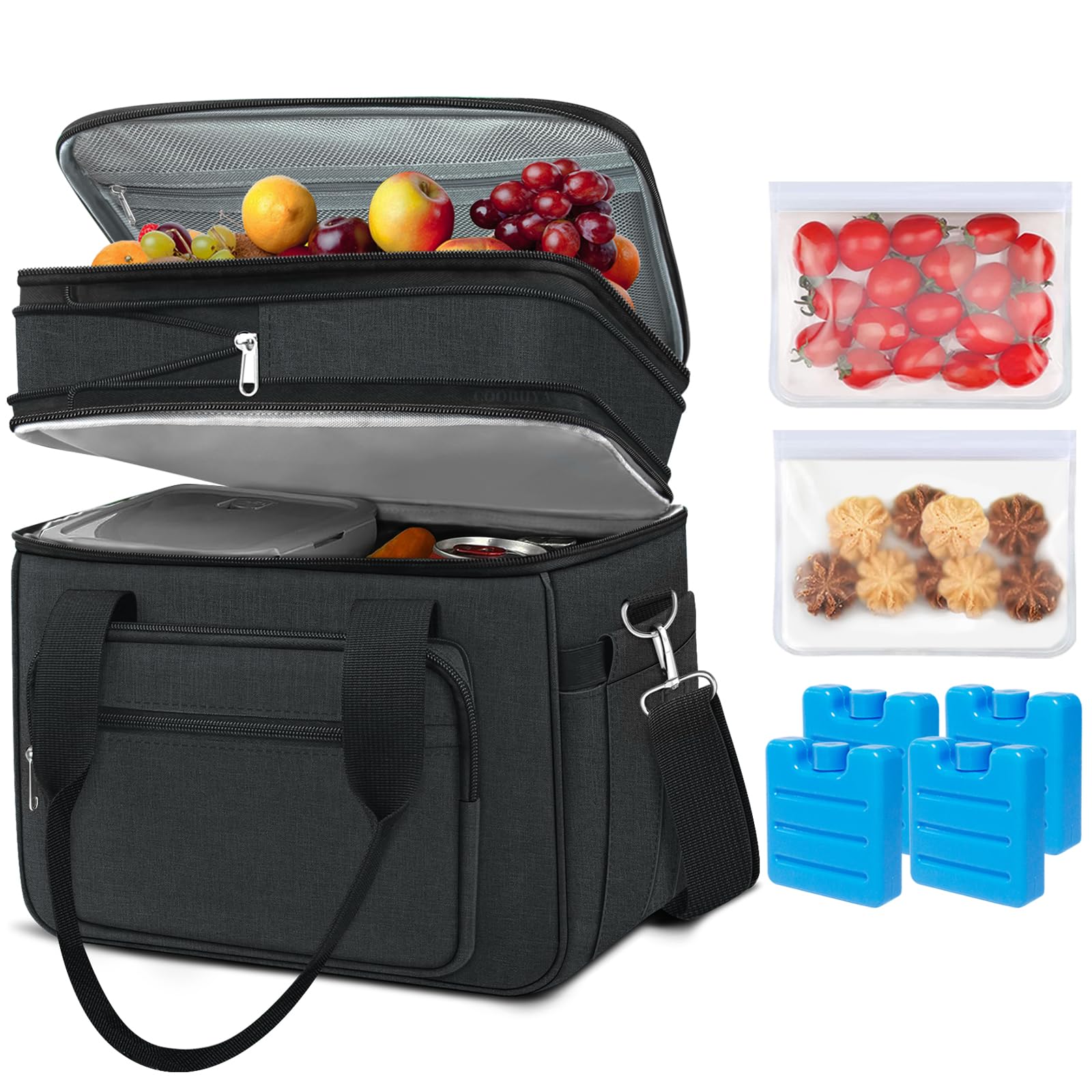Borsa Frigo Portapranzo Uomo Espandibile 23L - Isotermica A Prova Di Perdite, Con 4 Ghiaccioli E 2 Sacchetti Snack
