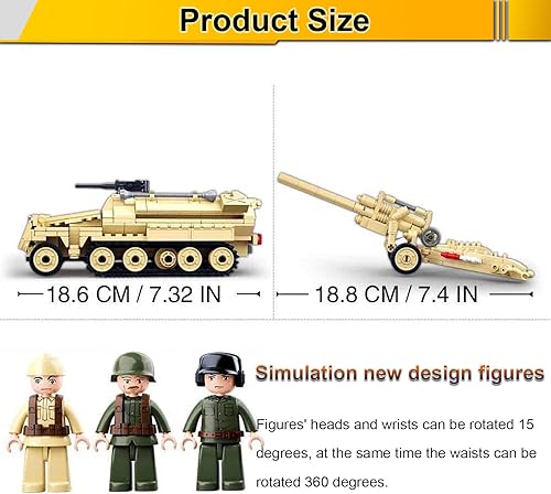 Miniatura 4 de Kit de construcción de vehículos de juguete de media pista del ejército militar de la Segunda Guerra Mundial con cañón de construcción de vehículos