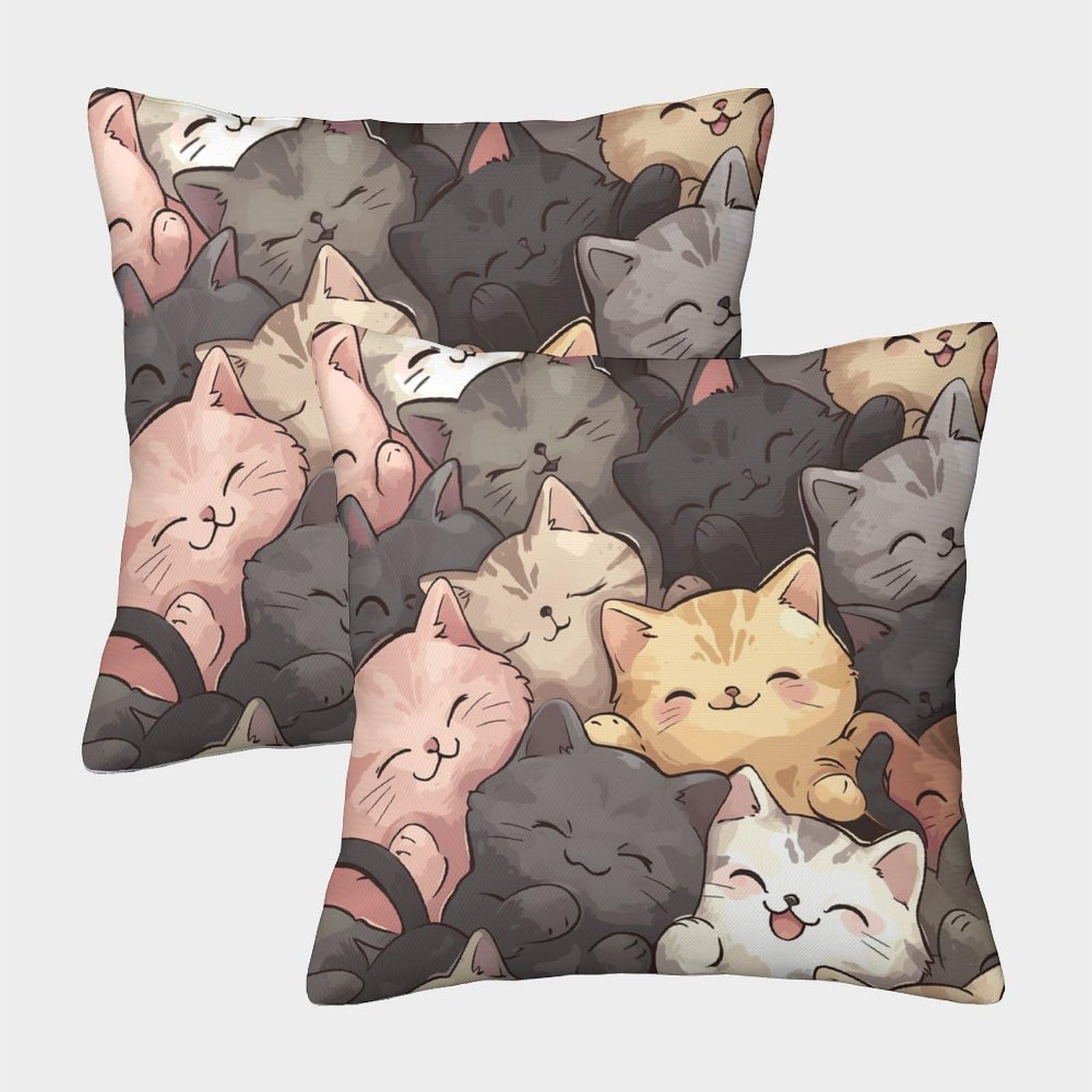 FELASBUID Cat Pillow Cases 2 Pack Cozy Pillowcases Animal Cushion Cover with Zipper Decorative for Couch Livingroom 45x45cm
