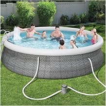 Round Above Ground Pool Large Inflatable Swimming Pool, 15FT, Outdoor Summer Paddling Pool, with Filter Pump, Pool Ladder, Cover Cloth Color Dark Gray, Size 15 ft