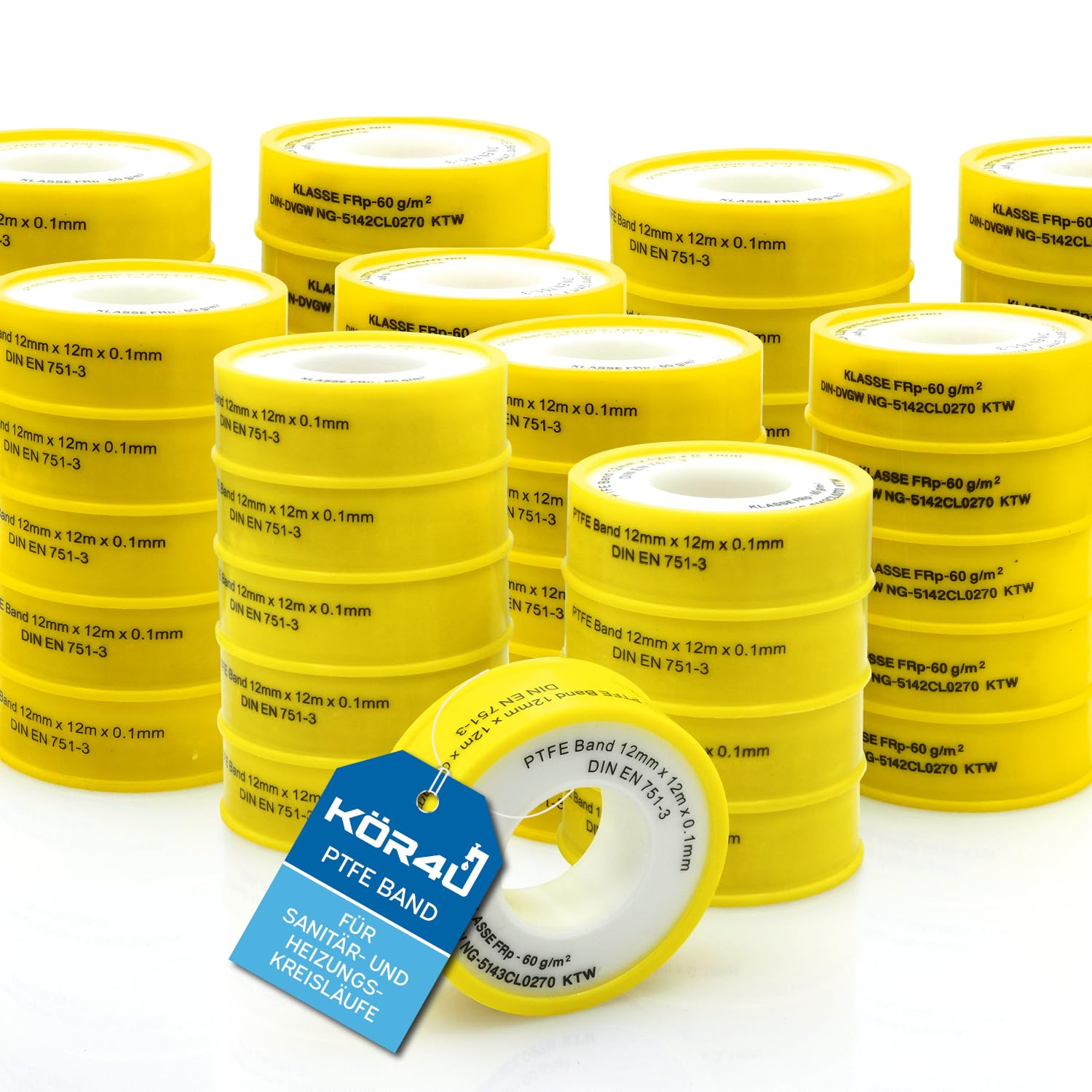 kör4u 50x Teflonband DVGW für Gas und Wasser PTFE Band Dichtband Gewindedichtband