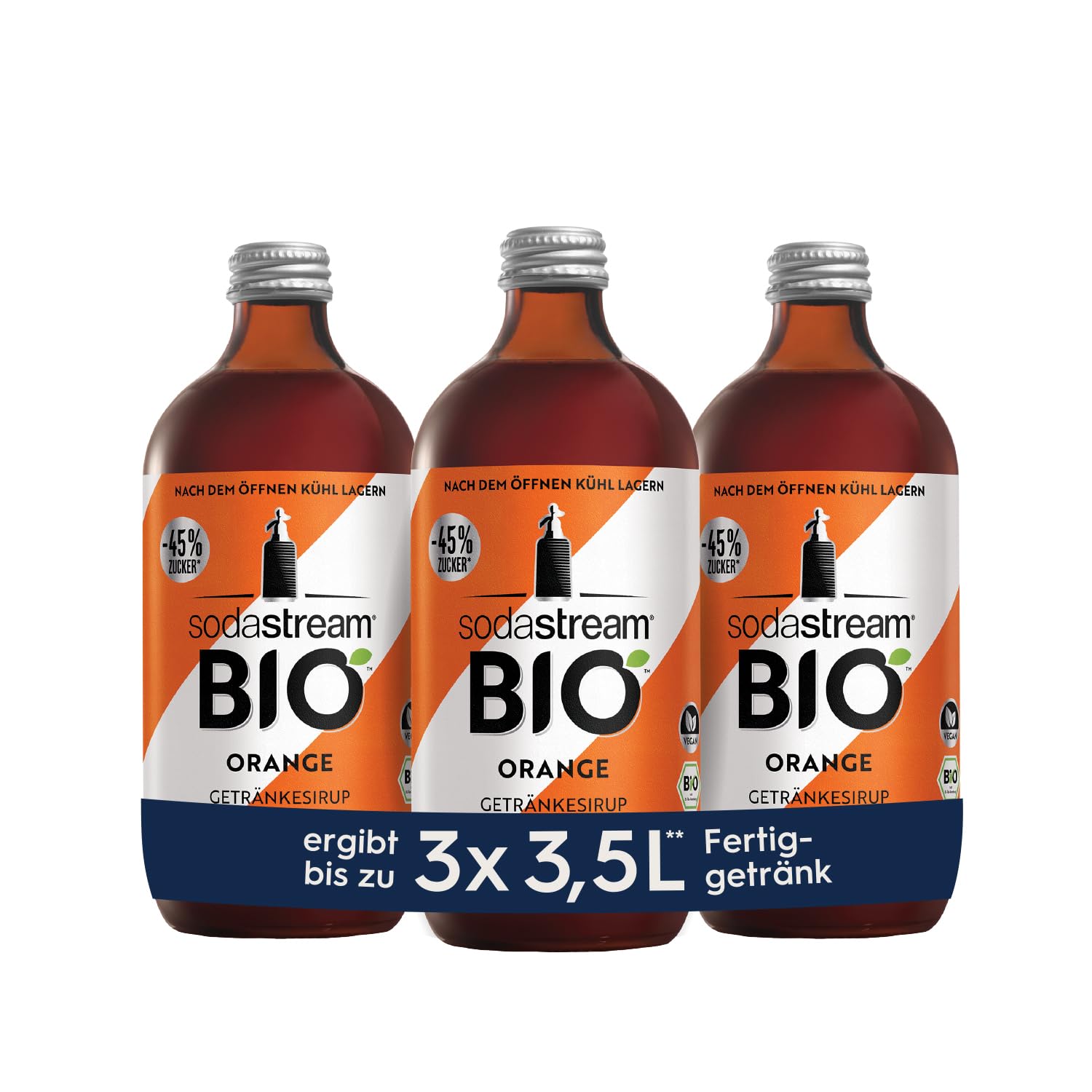 SodaStream Sirup 3x BIO Orange, 1x Flasche ergibt 3,5 Liter Fertiggetränk, Sekundenschnell zubereitet und immer frisch, 3x 500 ml