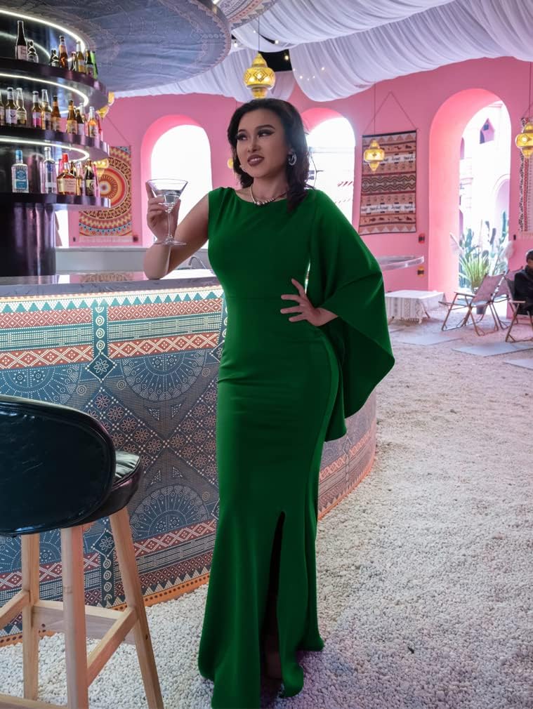 YMDUCH Women's Elegant One Bell Sleeve Side Split Long Paty Mermaid Formal Dress - Image 3