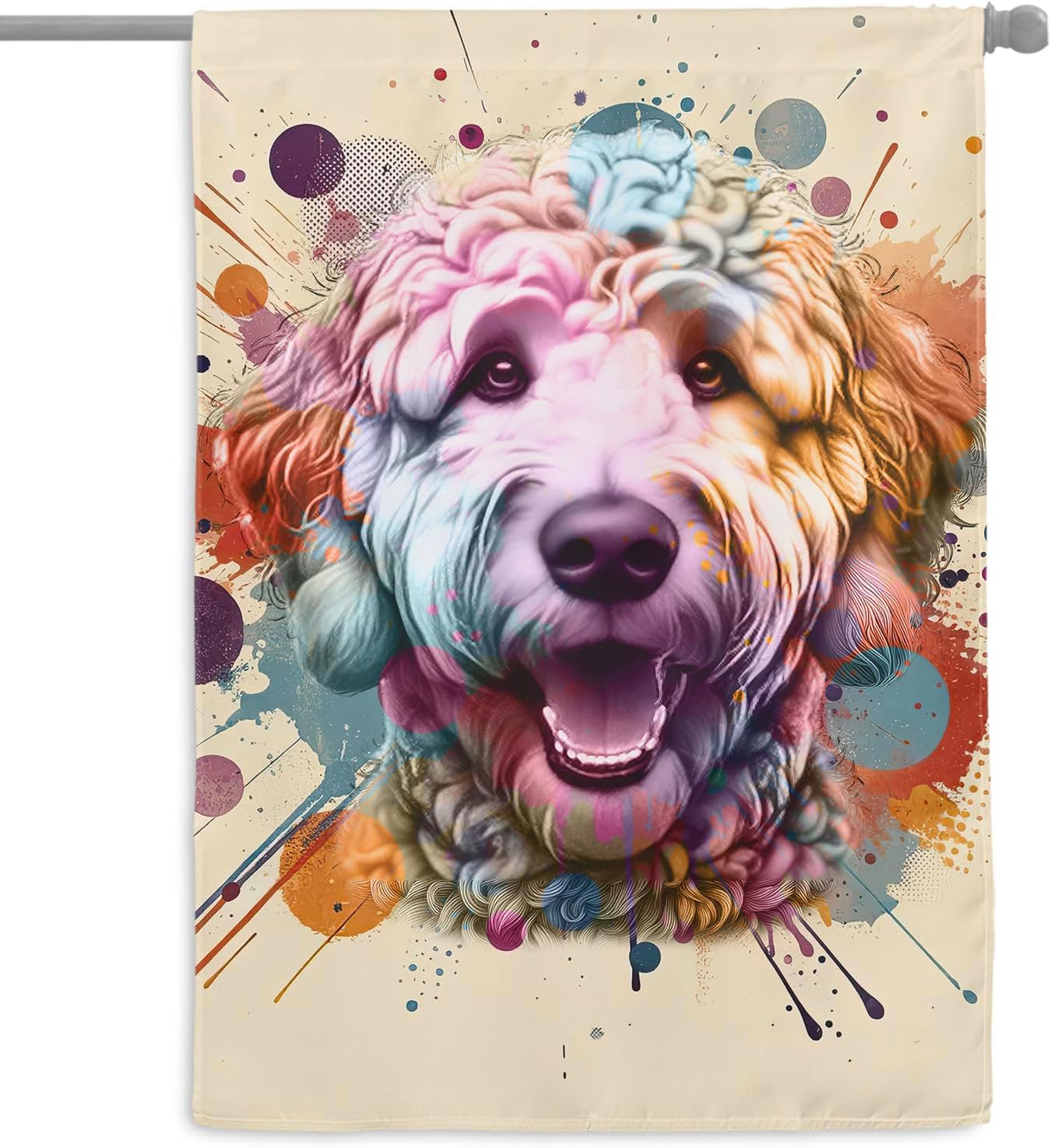 Goldendoodle Portrait Watercolor Vintage Retro Styles House Flag 28x40in Double Sided Doodle Dog Lover Gifts Idea Outdoor Decor - 001