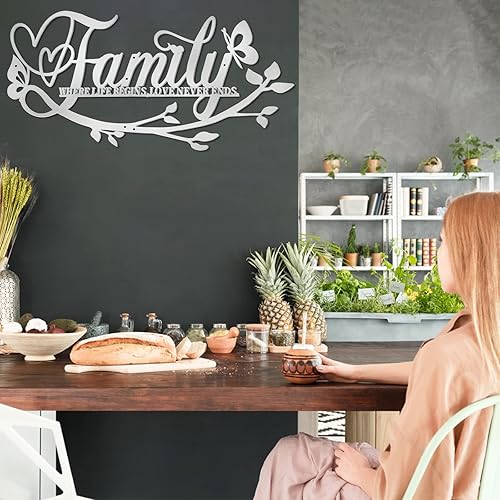 Miniatura 5 de Letrero de metal con texto en inglés Family Where Life Begins Love Never Ends (Family Where Life Begins Love Never Ends) de metal, decoración de