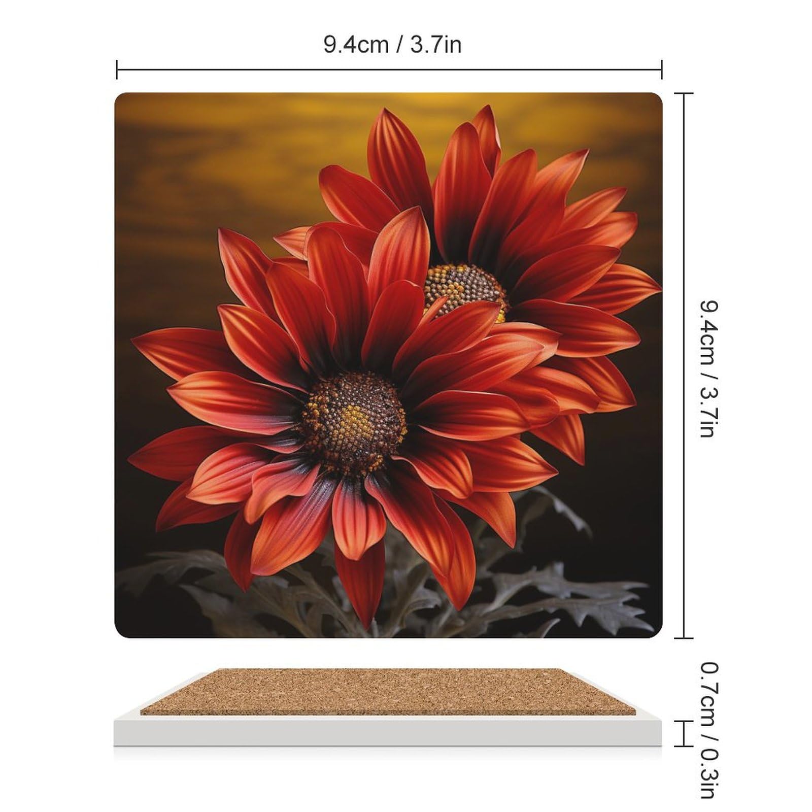 Posavasos para decoración de mesa, juego de 6 posavasos para mesa de café, reutilizables, con estampado de girasol rojo, para mesa de comedor y sala de estar
