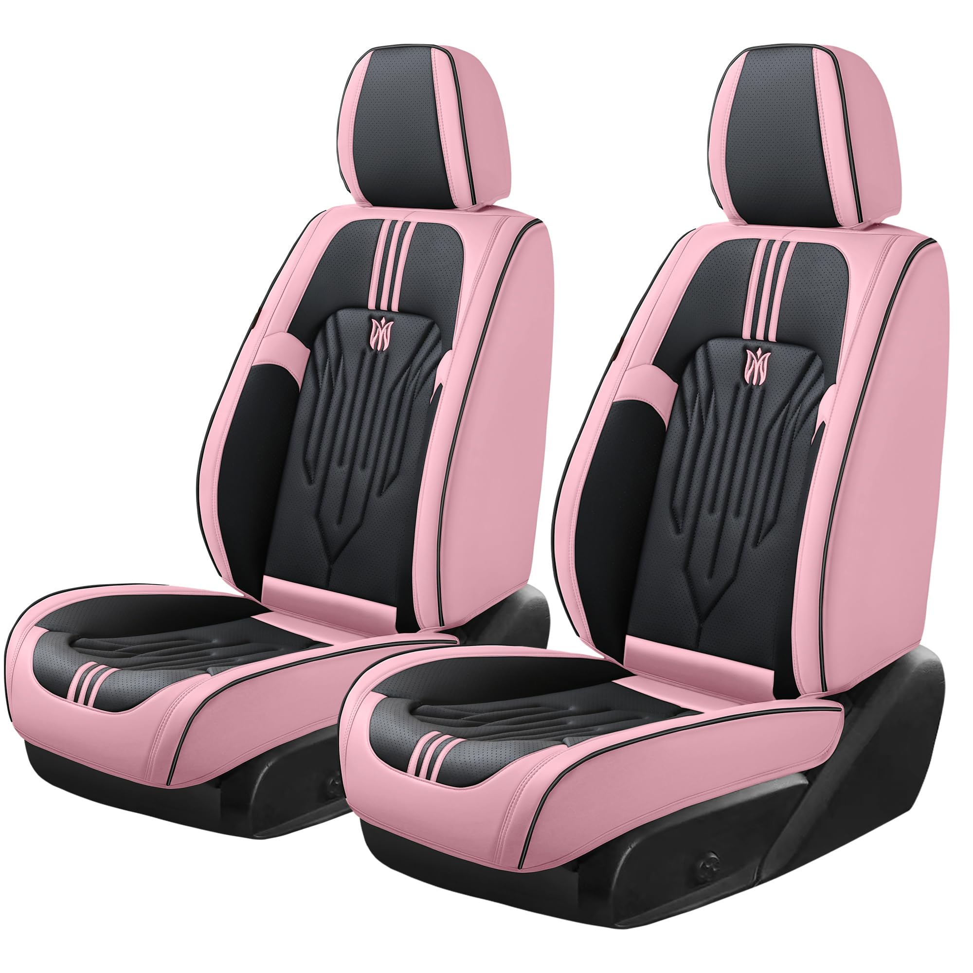 BBKVF Seat Covers for car 5 Seats, Breathable Napa Seat Cushions Protector, Universal Front and Rear Seat Covers Fit for Most Cars (Pink Black)