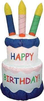 6 Foot Inflatable Happy Birthday Cake LED Lights Outdoor Indoor Holiday Decorations, Blow up Lighted Yard Decor, Giant Lawn Inflatable Home Garden Party Favor Decoration