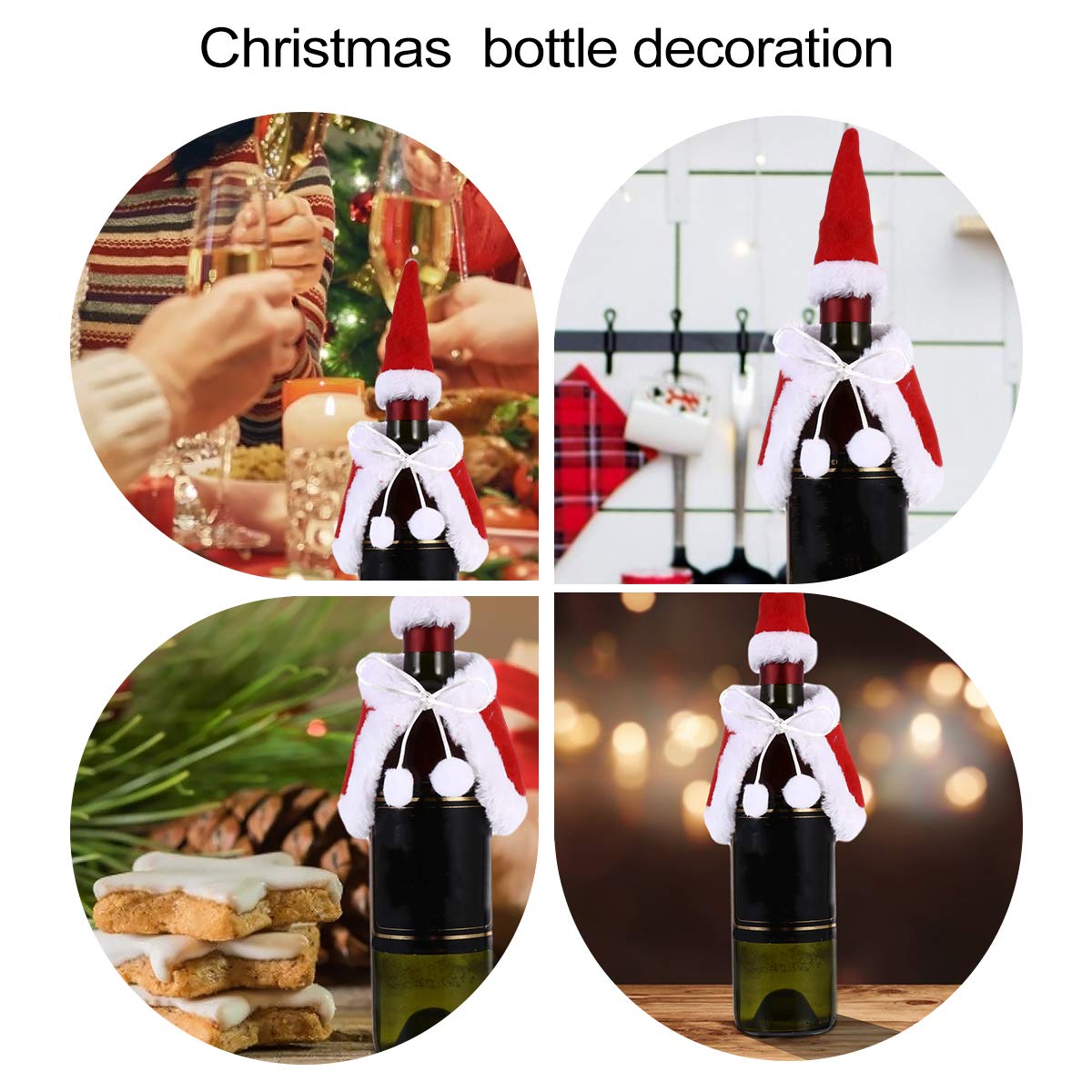 PRETYZOOM 2 Set Christmas Wine Bottle Cover Mini Santa Clause Suit with Hat for Wine Bottle Xmas Holiday Party Table Decoration - Image 4
