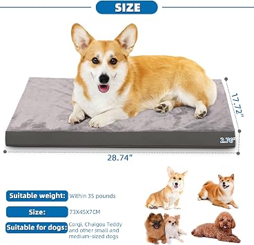 Orthopedic Dog Bed for Small Dogs 73×45×7cm – 4-Season Dual-Sided Pet Mattress with Plush Fleece & Cooling Surface, Waterproof, Washable & Supportive Cushion for Crates, Sofas & Floors