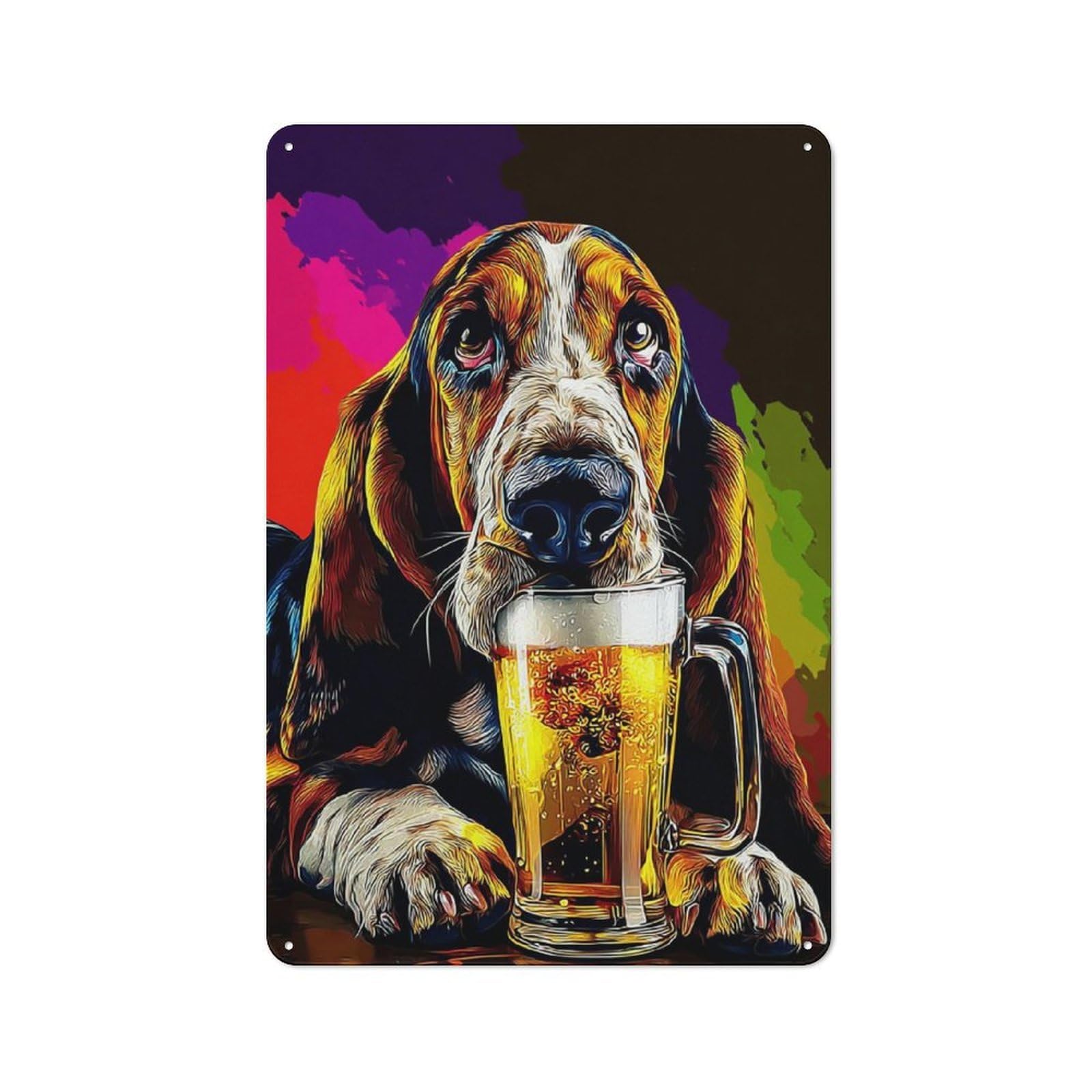 Junmoney Dog With Beer Mug Vintage Tin Sign 30X20cm For Lounge Or Reading Corner, For Reading Corner Decorators