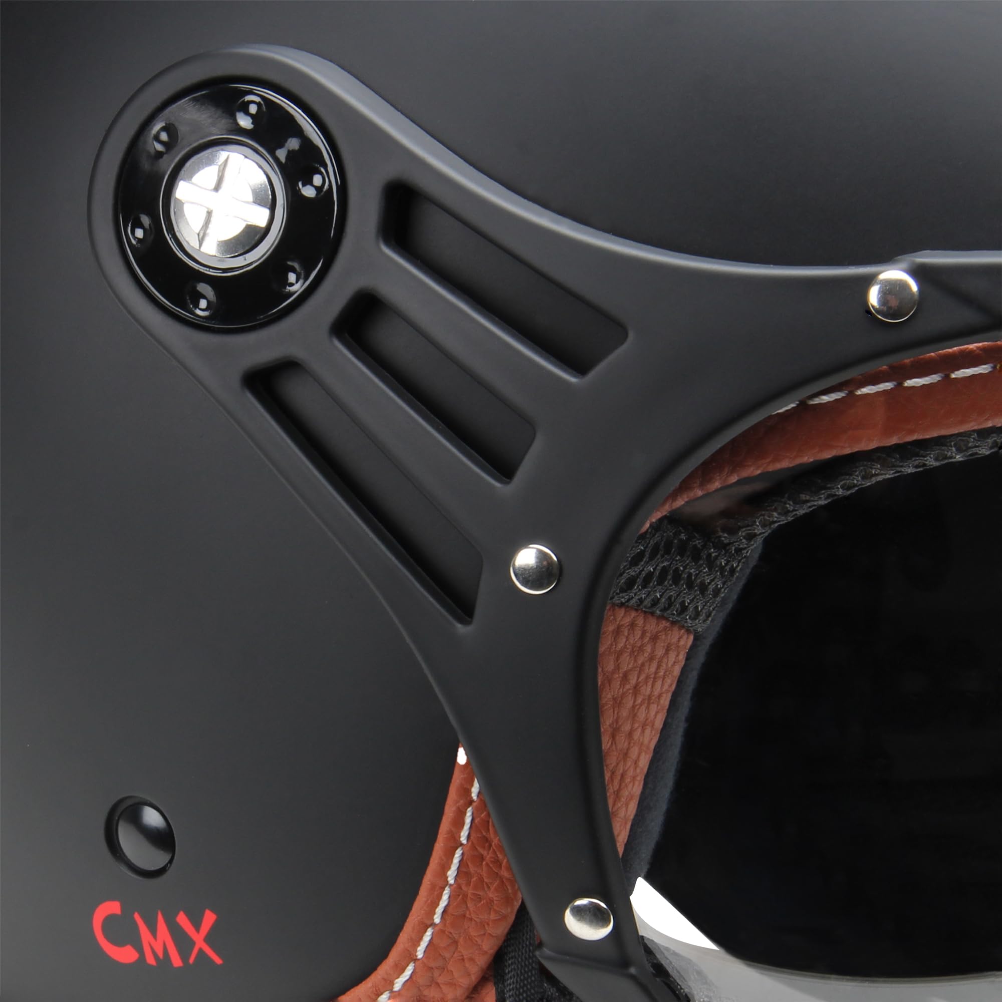 Citromex Casque Moto Casque Jet Roller Casque Hazel, Noir Mat/Cuir Marron, M