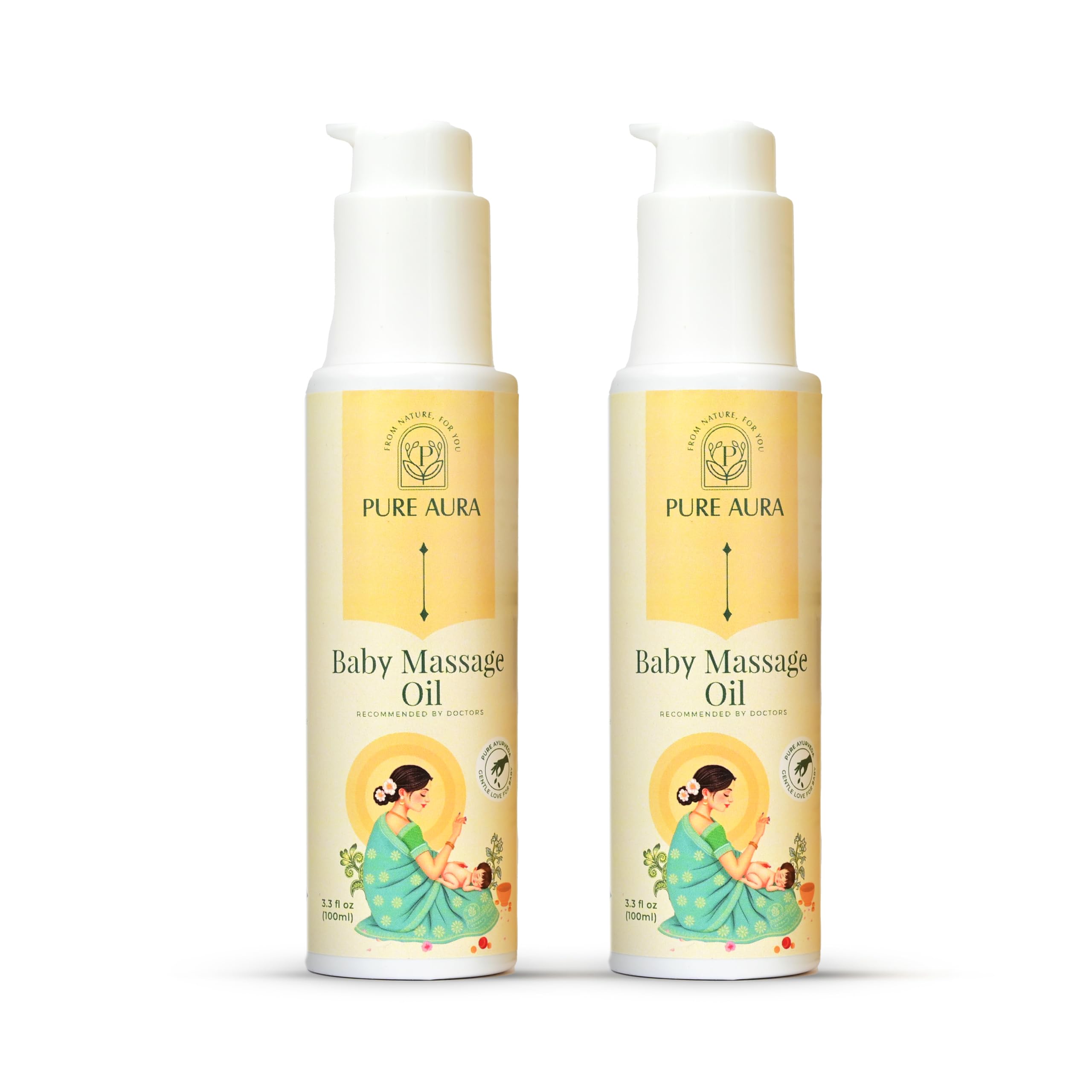 Pure Aura Baby Massage Oil (Pack of 2, 100ml Each) | 100% Natural & Ayurvedic | Nourishes Skin & Hair | Chemical-Free, Safe for Newborns & Sensitive Skin | Doctor Recommended | Value Pack for Daily Baby Massage-image-45