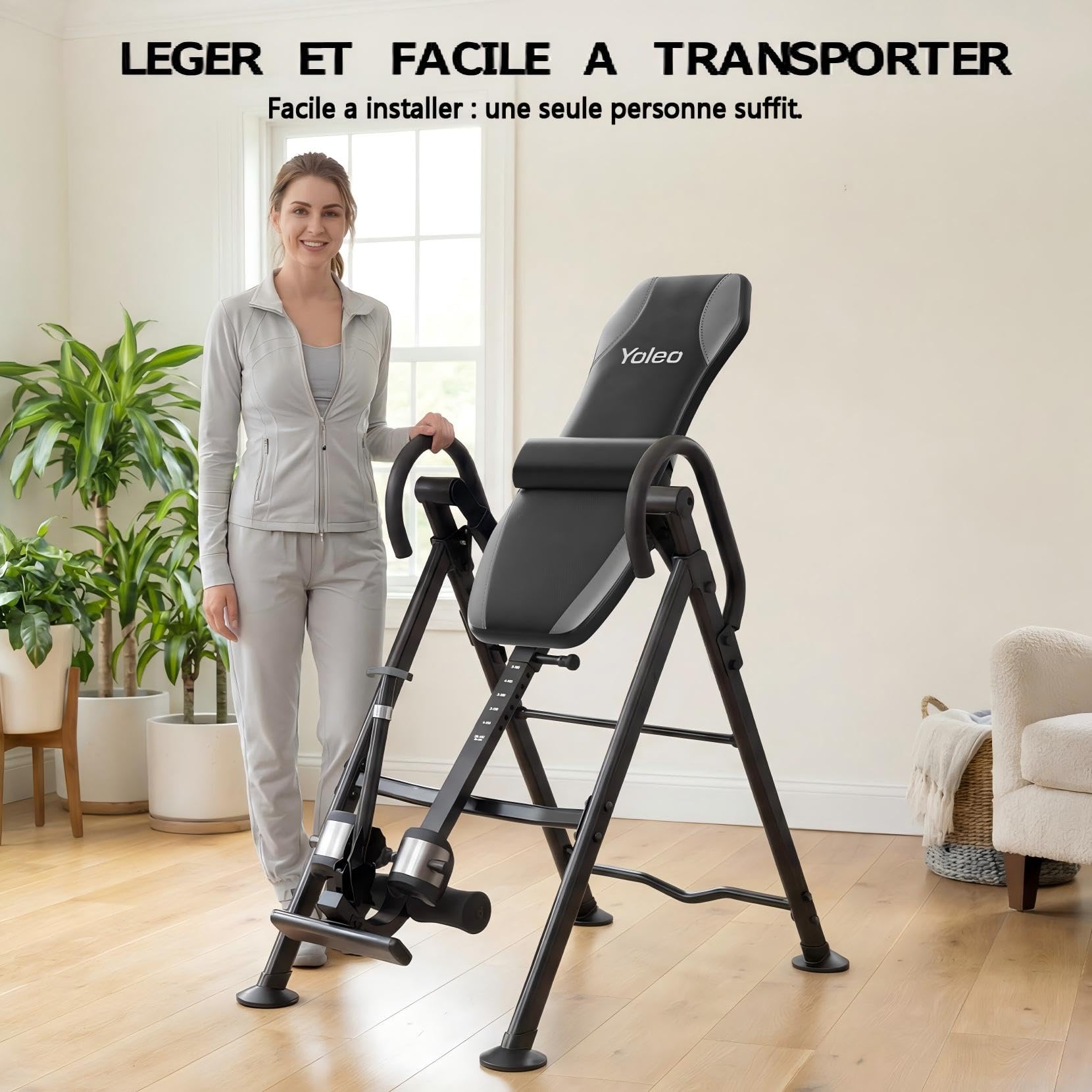 YOLEO Table d'inversion par Gravité, Robust, Angle Réglable par Gravité | Pliable, avec Coussin de Soutien Lombaire Poids de l'utilisateur jusqu'à 300 lbs