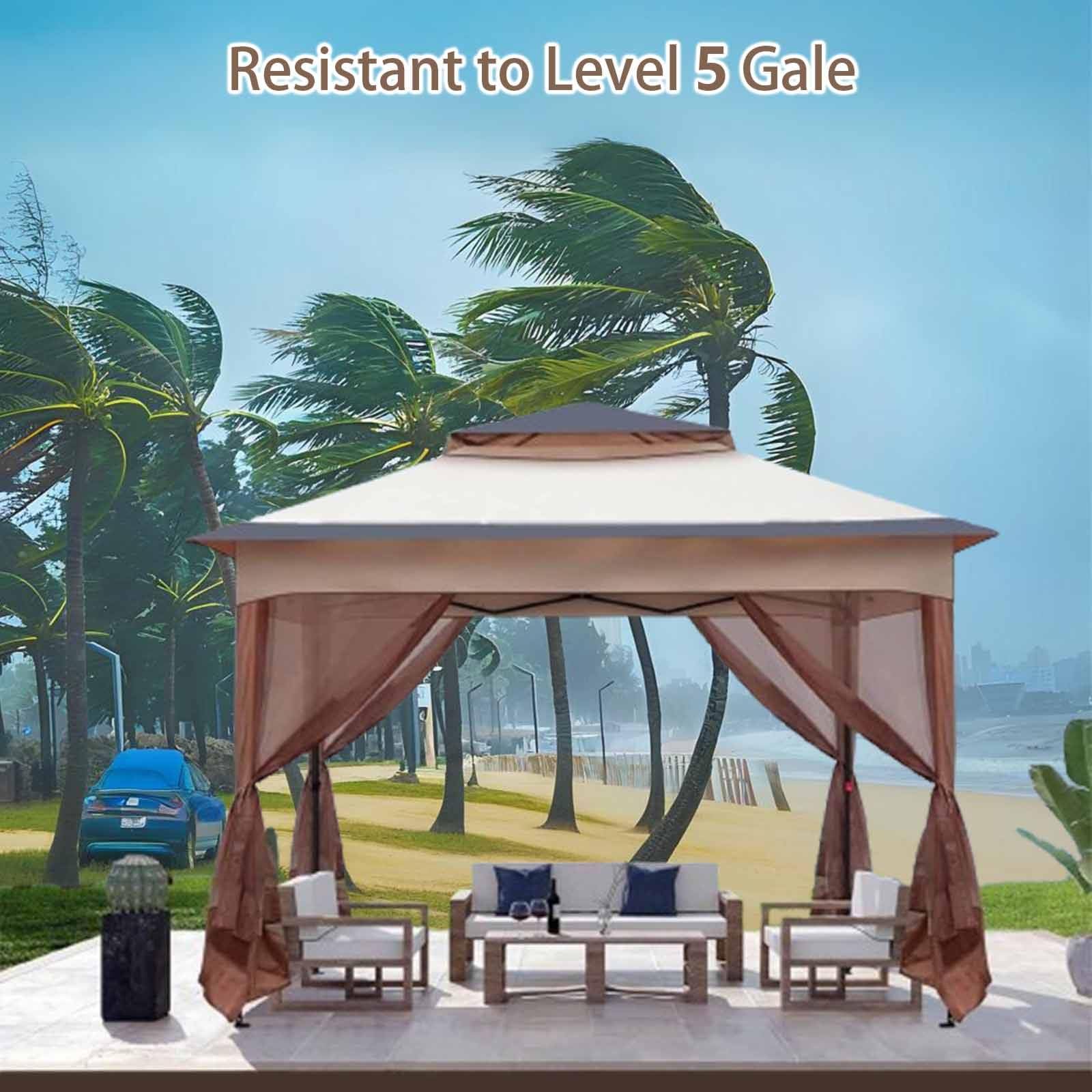 Gazebo da giardino 3,3x3,3 m, padiglione per esterni resistente con tetto a due livelli e pareti laterali in rete, struttura in metallo, per patio, cortile, feste,Gray-3cmlegs