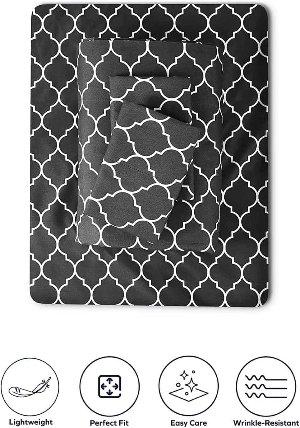 VISI-ONE BLC King Quatrefoil Sheet Set, Super Soft Brushed Microfiber 1800 Thread Count Bedding, Extra Soft Cooling Bed Sheet, Deep Pocket up to 15-inch Mattress, Wrinkle, Fade, Shrink Resistant