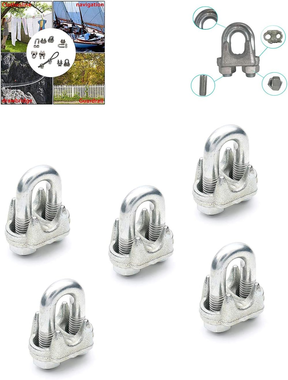 5 Pack Wire Rope Clamp/Wire Clamp 1/2" Galvanized, Hardware Rigging Wire Rope Lock
