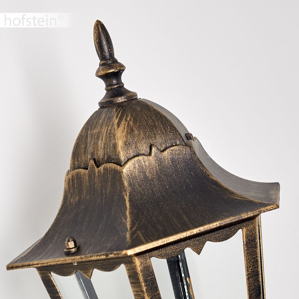Zewnętrzna lampa ścienna Hong Kong z czujnikiem ruchu, lampa ścienna w górę, odlew aluminiowy w kolorze brązowym/złotym z przezroczystymi szybami, lampa ścienna na taras/podwórko, E27, bez żarówki