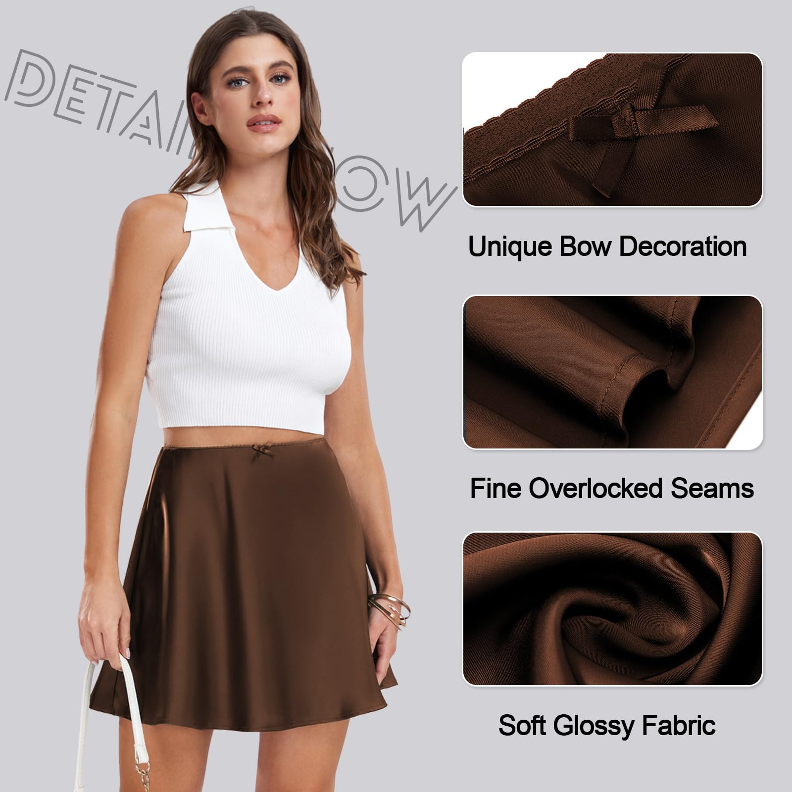 Gonna corta estiva da donna, linea ad A, tinta unita, elegante, gonna estiva