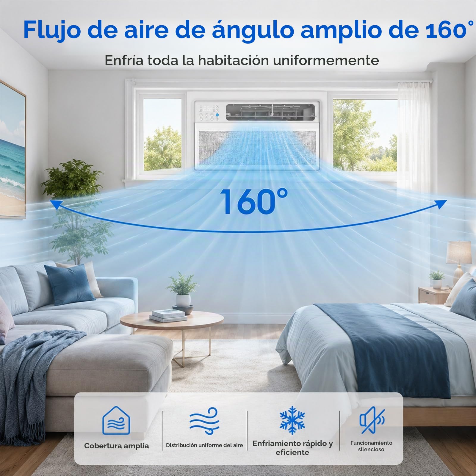 Aire Acondicionado de Ventana Inverter 9000 BTU, Enfría hasta 19 m², Aire Acondicionado de Ventana Ultrasilencioso, Inverter DC, 3 Modos de Refrigeración, para Dormitorio