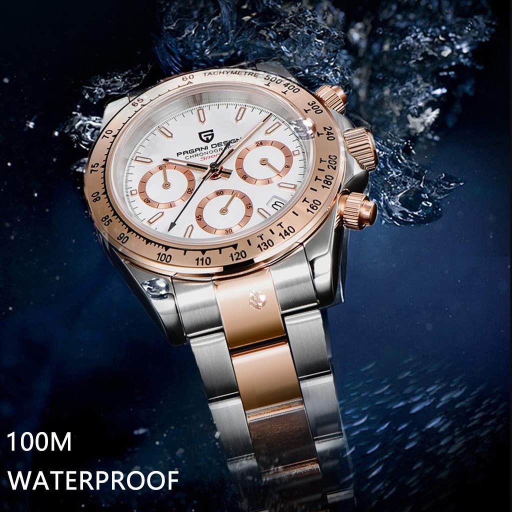 Pagani Design Classic Men's Quartz Watch Japan VK63 Movement Ceramic Bezel Stainless Steel Waterproof Business Sport Chronograph Date