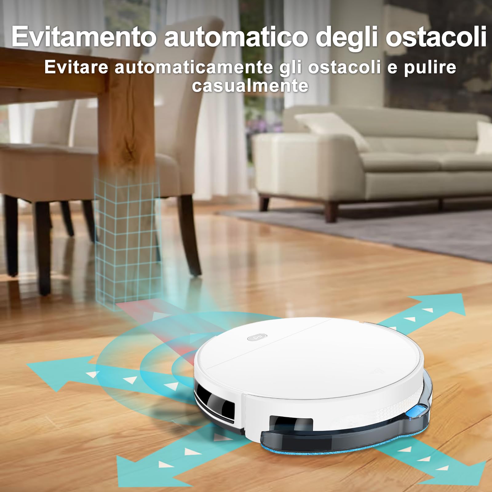 Robot Aspirapolvere Lavapavimenti 2in1 – 4500Pa, Ultra Sottile 7,8cm, Con APP E Alexa, HEPA H11, Per Peli Animali E Tappeti