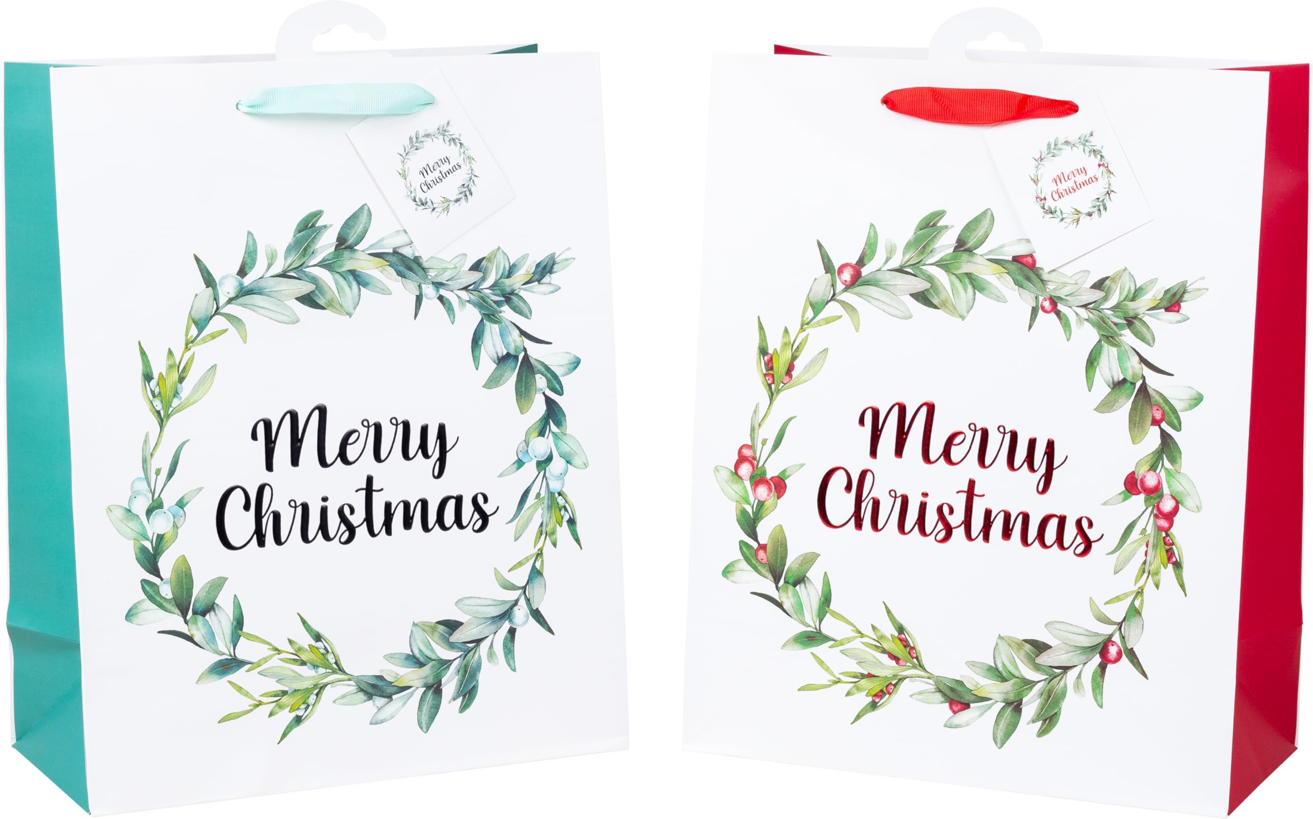 HEKU 24 sacchetti regalo natalizi XL, 33 x 26 x 13 cm, ghirlanda natalizia con finitura Hotfoil, inclusi bigliettini pieghevoli, carta di alta qualità