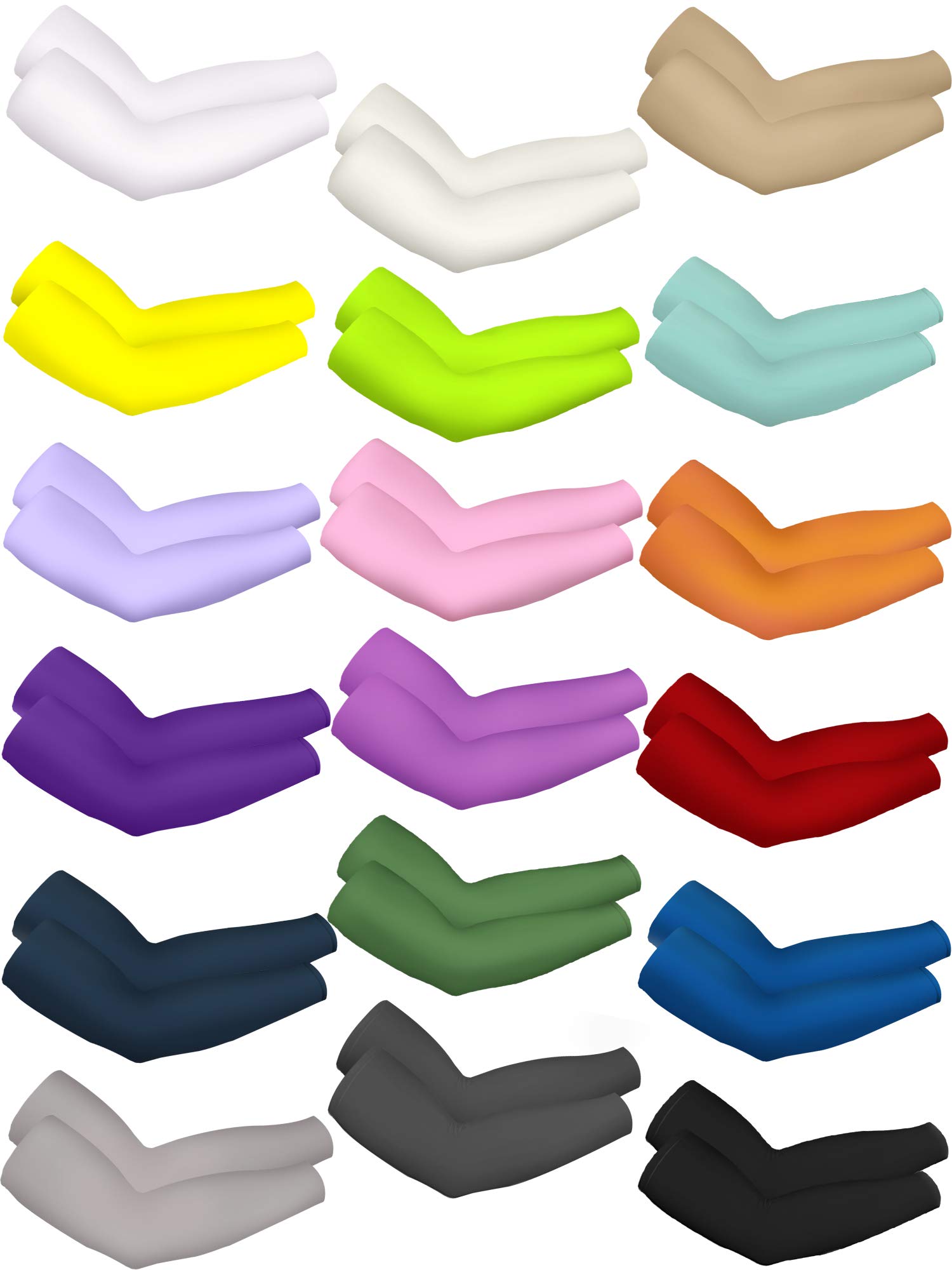 Hicarer Unisex UV Protection Arm Sleeves Long Cooling Ice Silk Arm Cover Sleeves (Bright Colors,18 Pairs)