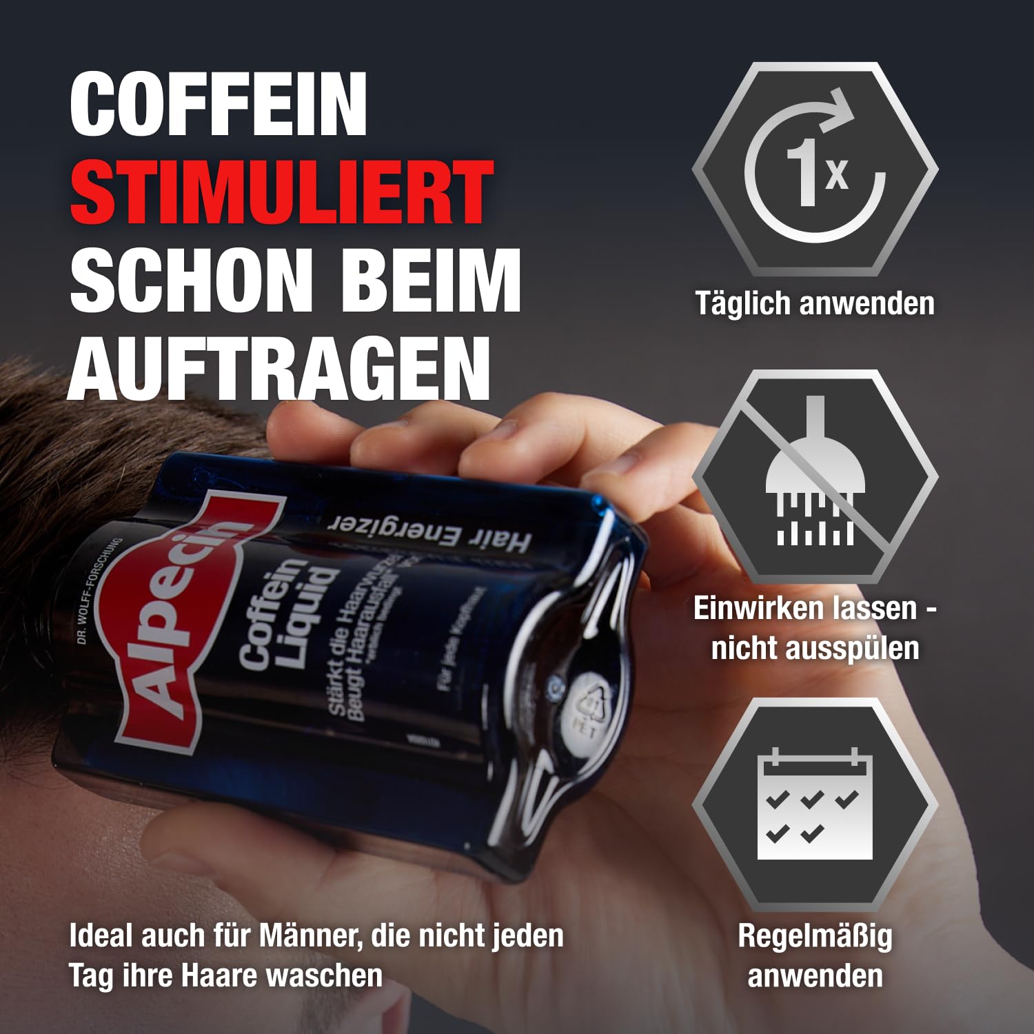 Alpecin Płyn z kofeiną – 4 x 200 ml – płyn do włosów zapobiegający dziedzicznemu wypadaniu włosów u mężczyzn – wzmacnia cebulki włosów