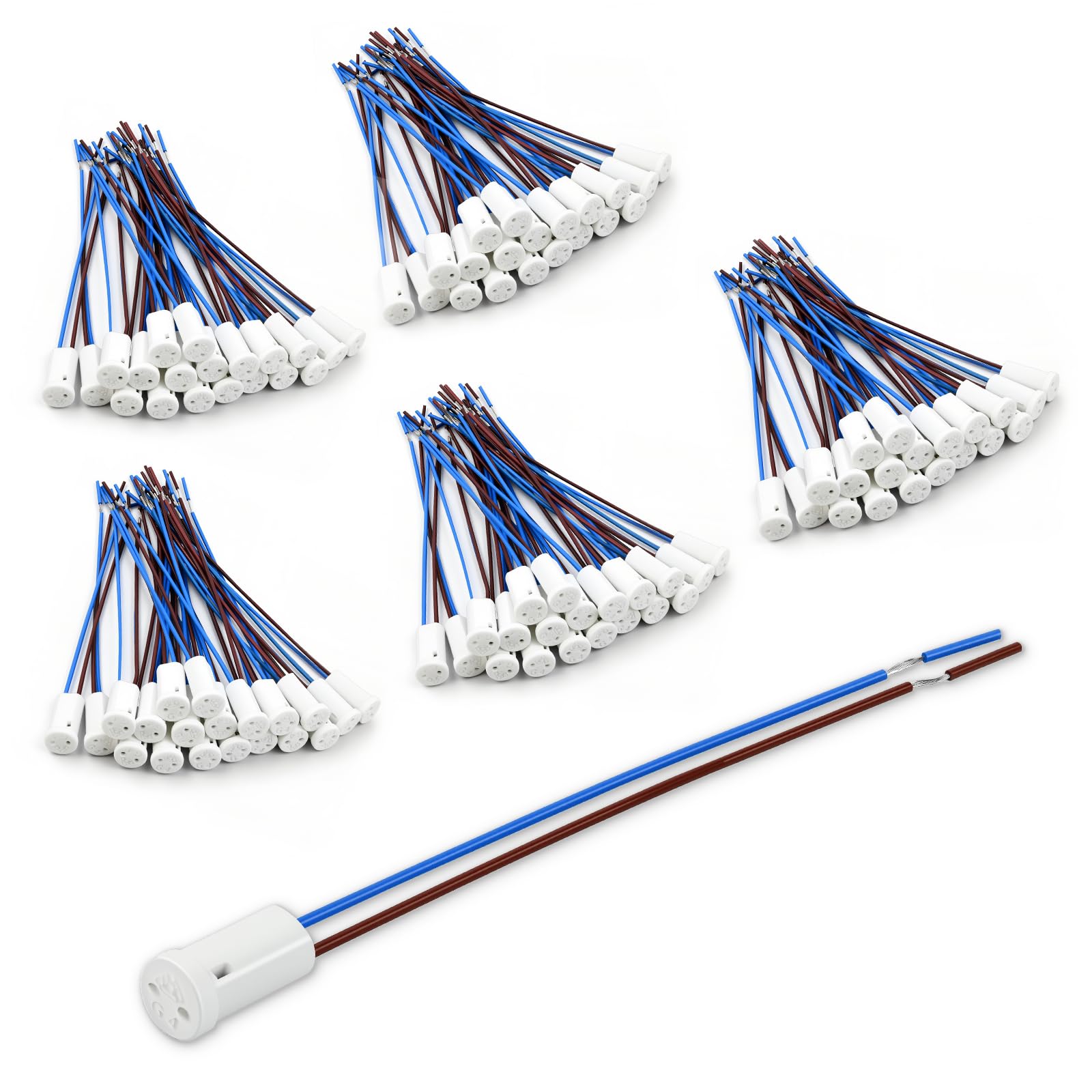 100 Pack G4 Lamp Holder with 10cm Teflon Wire β Pre-wired Ceramic Socket β Heat Resistant for LED, Halogen, Quartz Bulbs