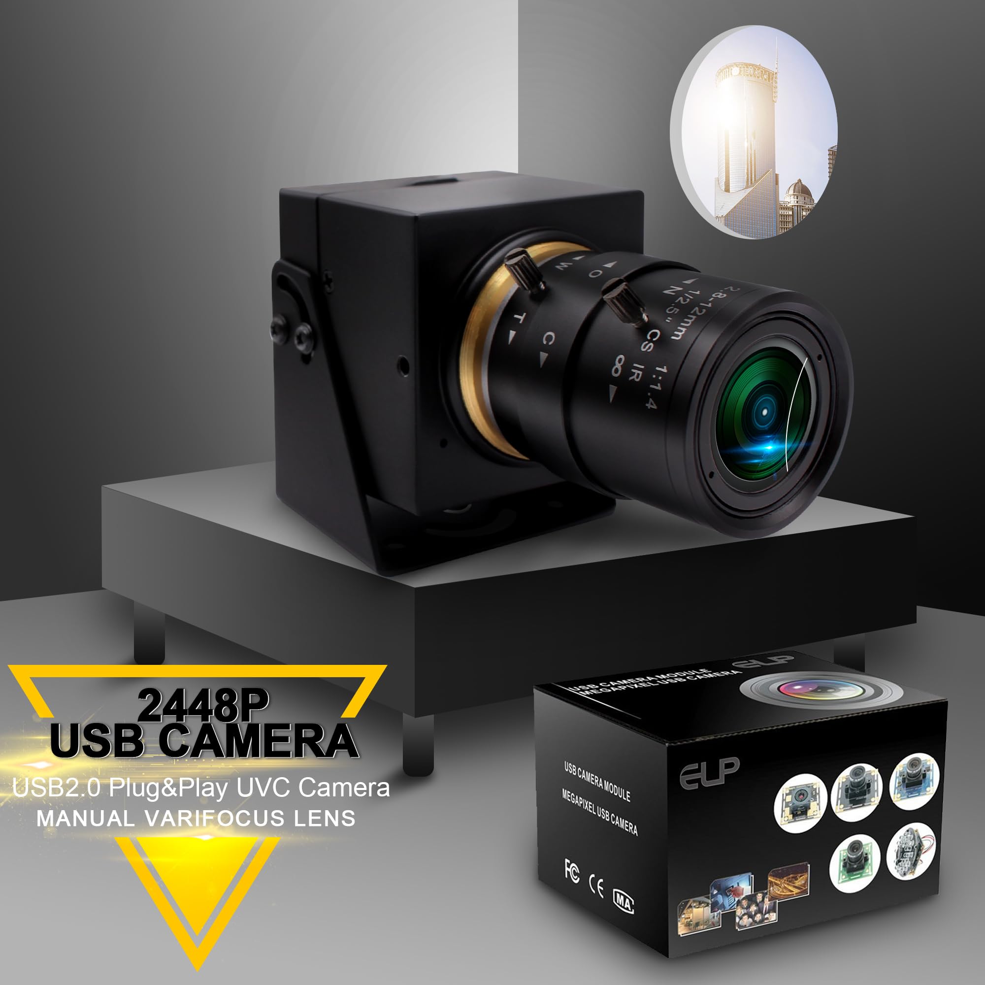 Mermaid Cámara USB 4K para PC, 2,8 – 12 mm, zoom manual, webcam para ordenador, portátil externo IMX415 UVC, cámara web, primer plano, puerto USB