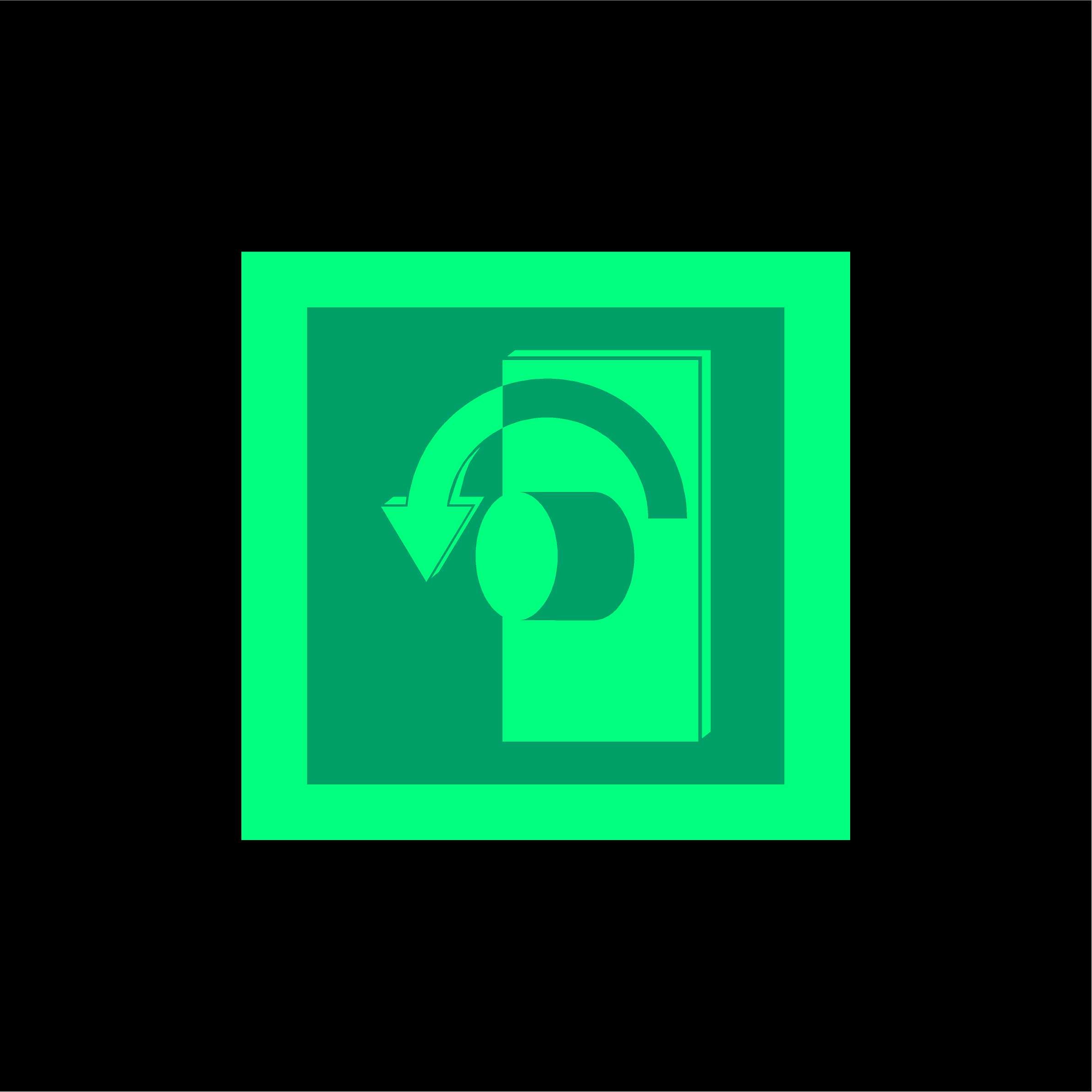 ISO Safety label Sign International Turn anticlockwise to open Symbol - 100mm x 100mm 1.2mm Photoluminescent glow in the dark rigid plastic with self adhesive backing