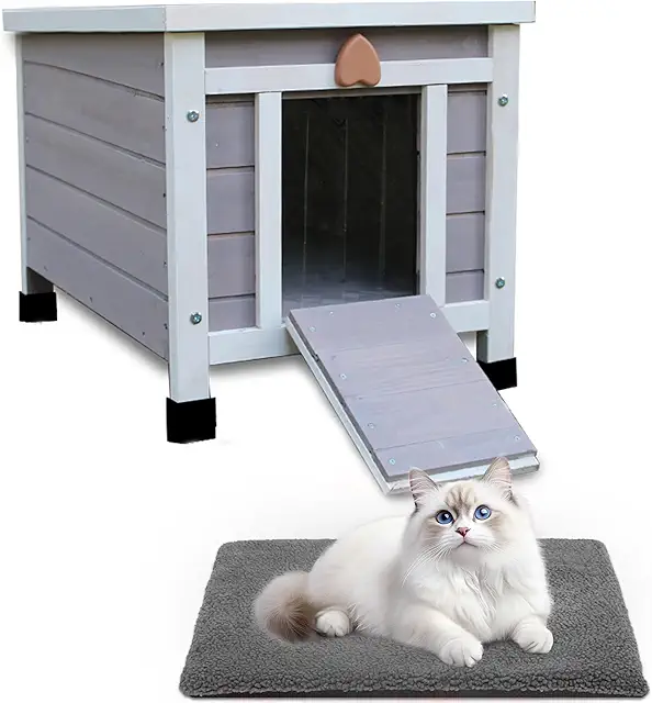 Geïsoleerd kattenhuis met zelfverwarmende mat - Weerbestendig buitenverblijf