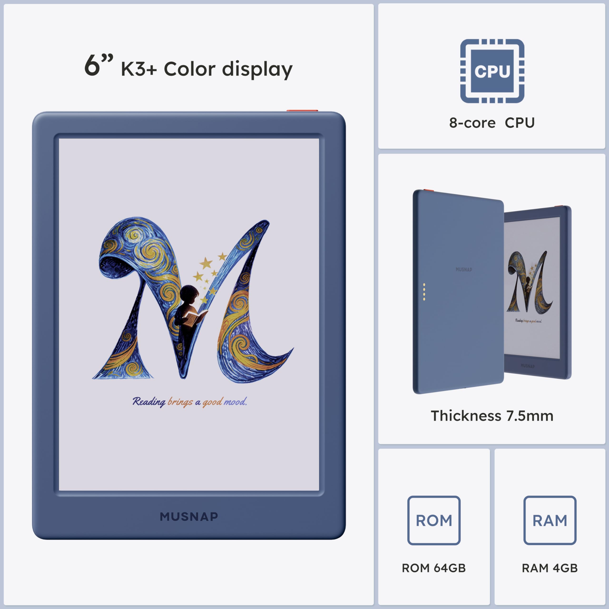 Neo 2C - Lettore eBook a colori da 64 GB+4 GB, supporta app di terze parti, eReader ePaper con inchiostro elettronico da 6 pollici, con display a colori, lunga durata della batteria per la