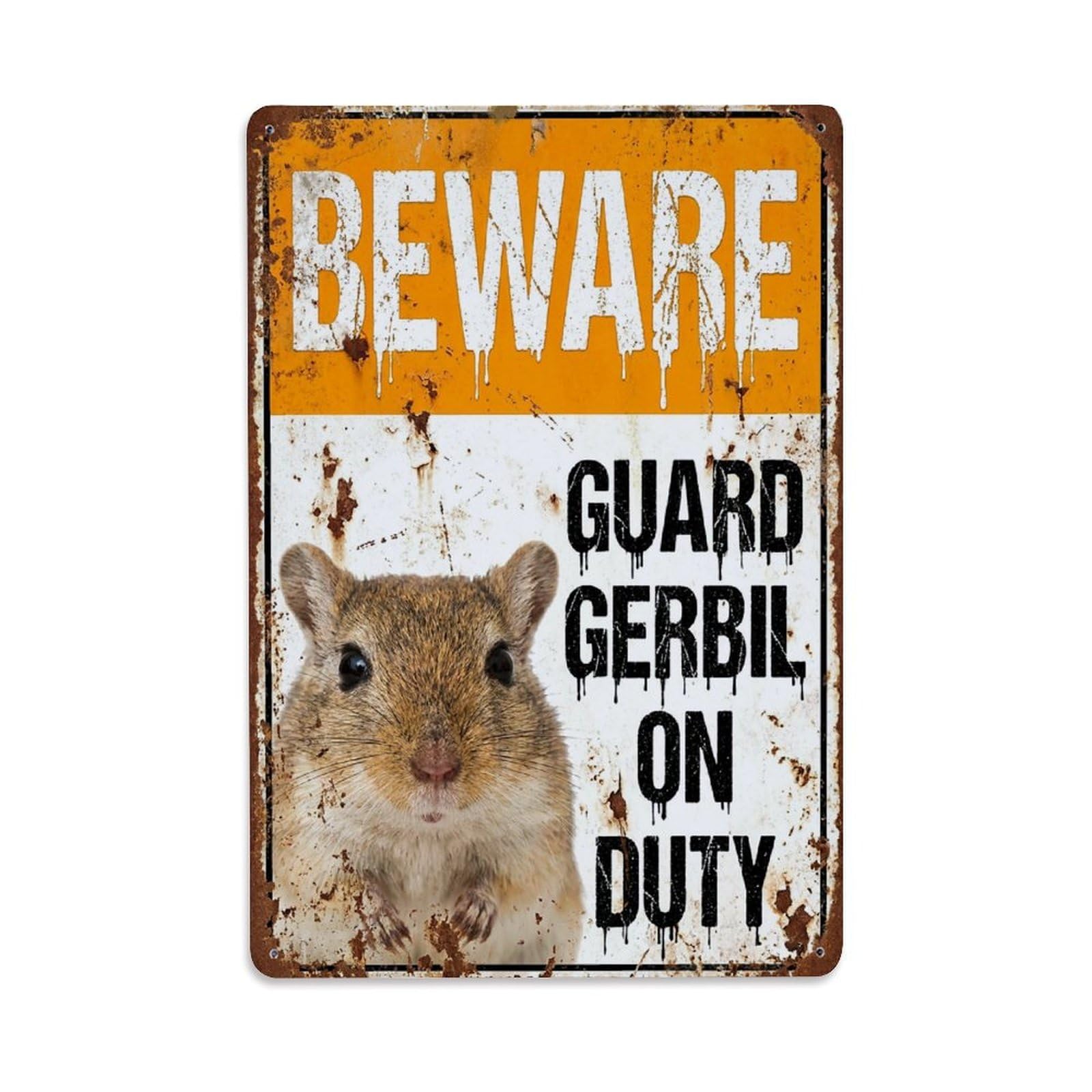 Vintage Funny Gerbil Guard Beware of Pet Doorway Metal Tin Sign Plaque Wall Decor for Cafe, Club Bar, Office, Garden Metal Poster 8x12Inch