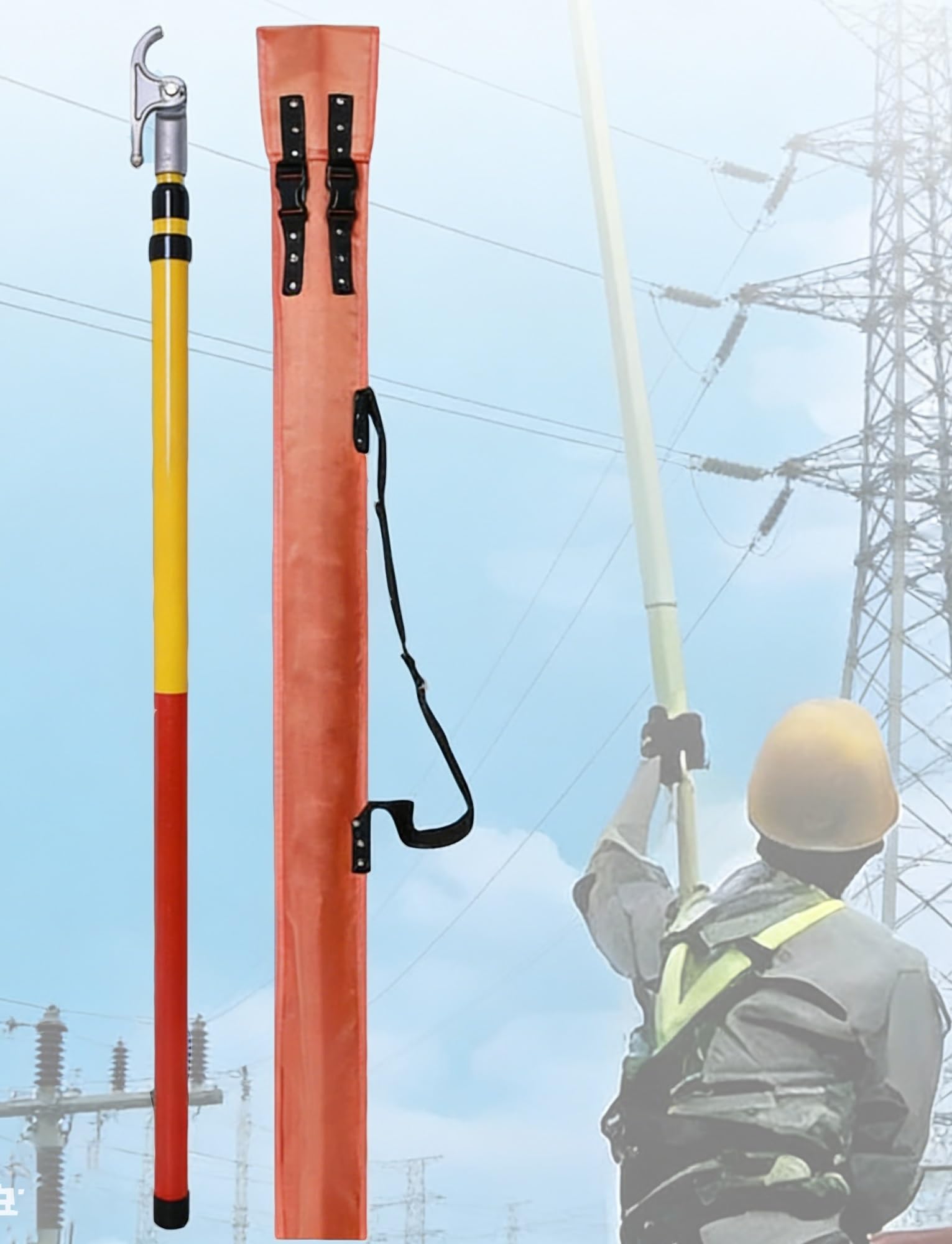 GHHVFEC Retractable Telescopic Rescue Hook, High Voltage Insulated Operating Pole with Adjustable Hook Head for Electric Power Maintenance