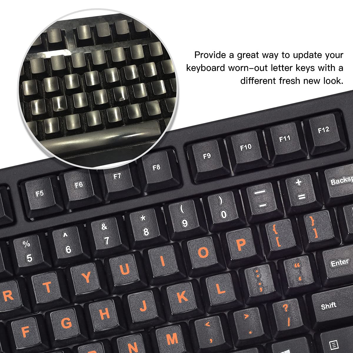 Adesivi universali per tastiera inglese, sostituzione completa di fondo trasparente inglese con grande arancione lettering tastiera adesivi per PC laptop computer desktop notebook tastiere