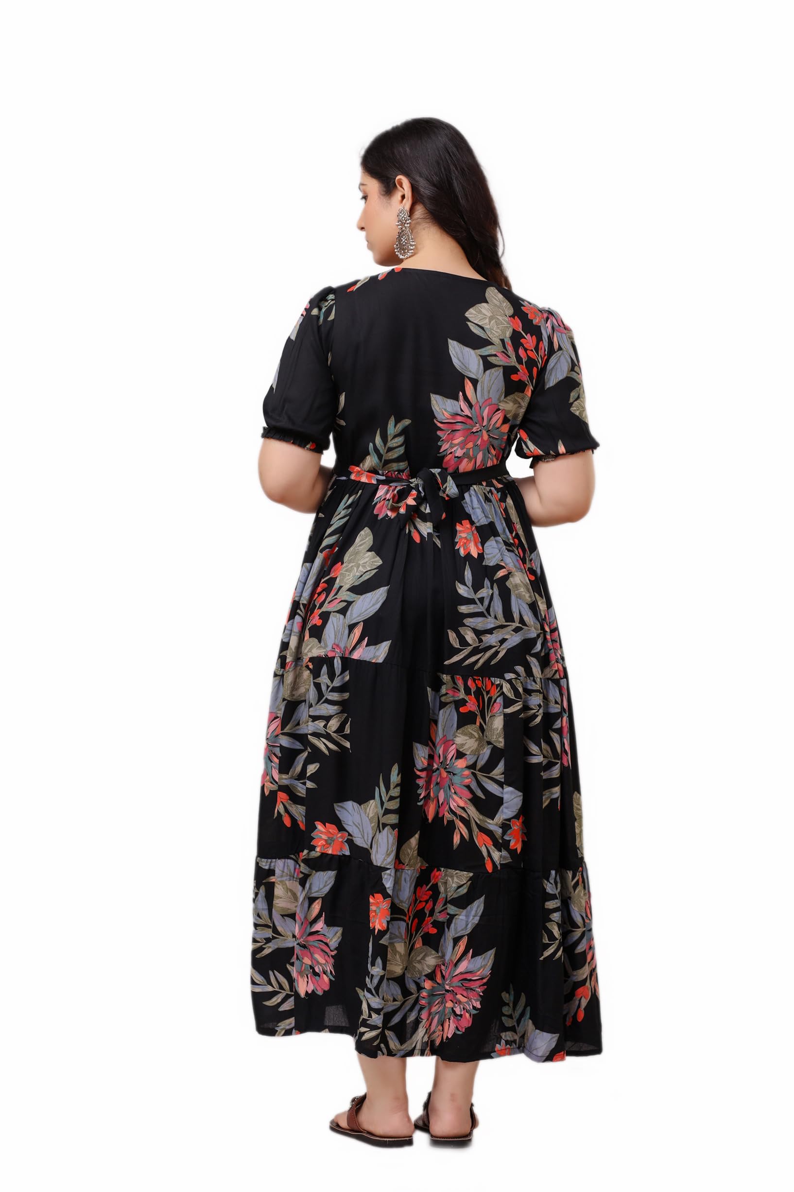Somick Women Rayon Relaxed Fit Maternity Dresses with Feeding Zip - Floral Breastfeeding Maternity Gown Kurti for Pregnant - Nursing Pre and Post Pregnancy Wear Black, Small - Image 7 thumbnail