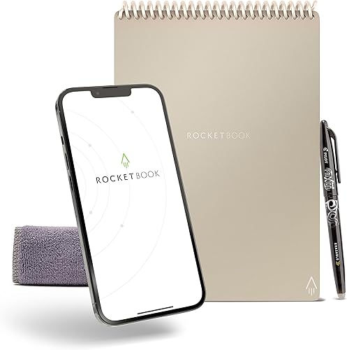 Rocketbook Flip - con 1 bolígrafo Pilot Frixion y 1 paño de microfibra incluido - Arena celestial, tamaño ejecutivo (6 x 8.8 pulgadas)