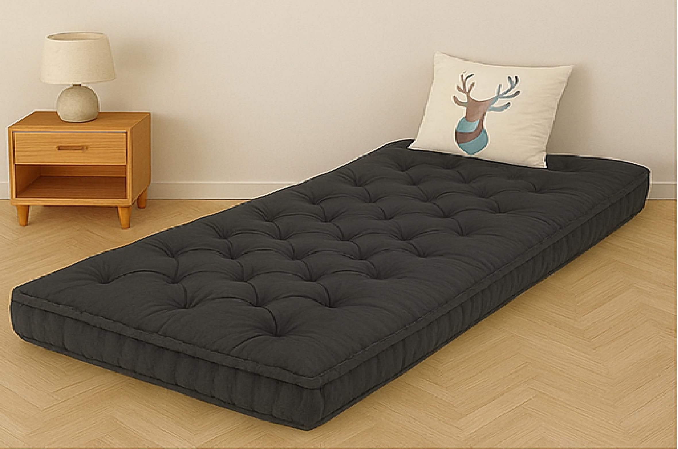 Cotton Floor Mattress, 4 inch Thick Tufted Cushion, 72 x 30 inch, Foldable, Rollable Light Weight Cotton Mattress (Black)-image-41