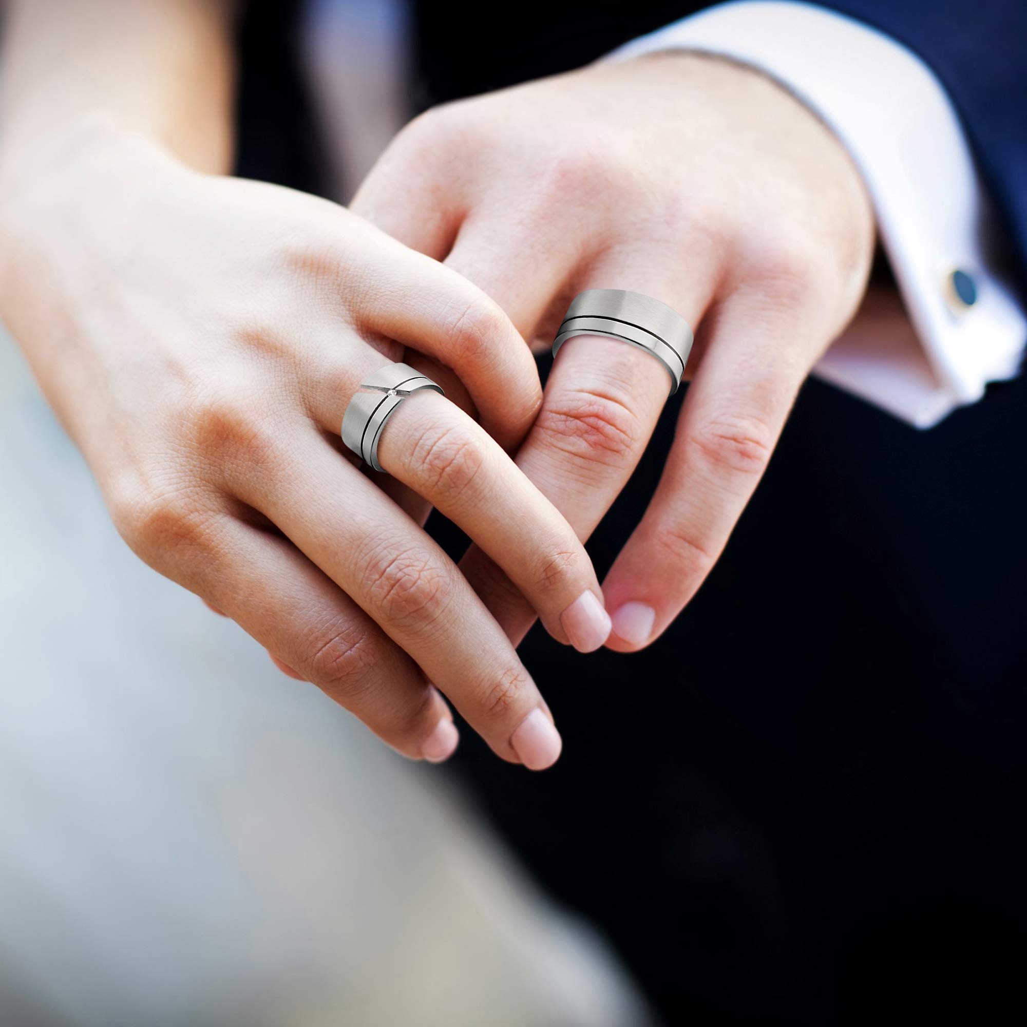 Heideman Ring Damen Kerbe Silber Edelstahl matt Zirkonia weiß