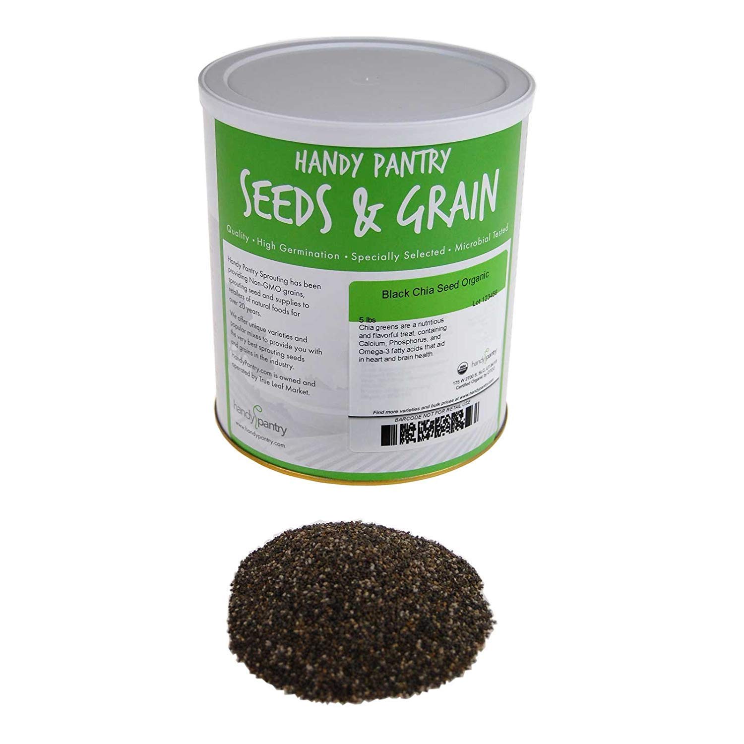 Organic Black Chia Sprouting 4.5 Lb ~1,368,000 Seeds—Certified Organic, Non-GMO—High Germination—Microgreens, Sprouting, Emergency Storage, Chia Pet Refills —Resealable Bag, Can, or Bucket
