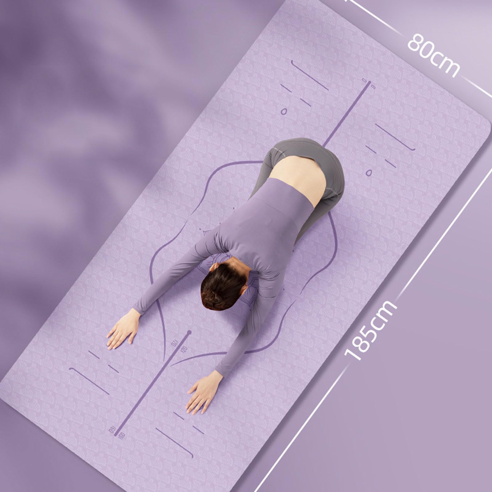 Tappetino da yoga con linee di allineamento, tappetini di fitness con pilates non slittati di yoga, con imbracatura e carrello da trasporto, tappetino per esercitazioni extra spesse ad alta densità