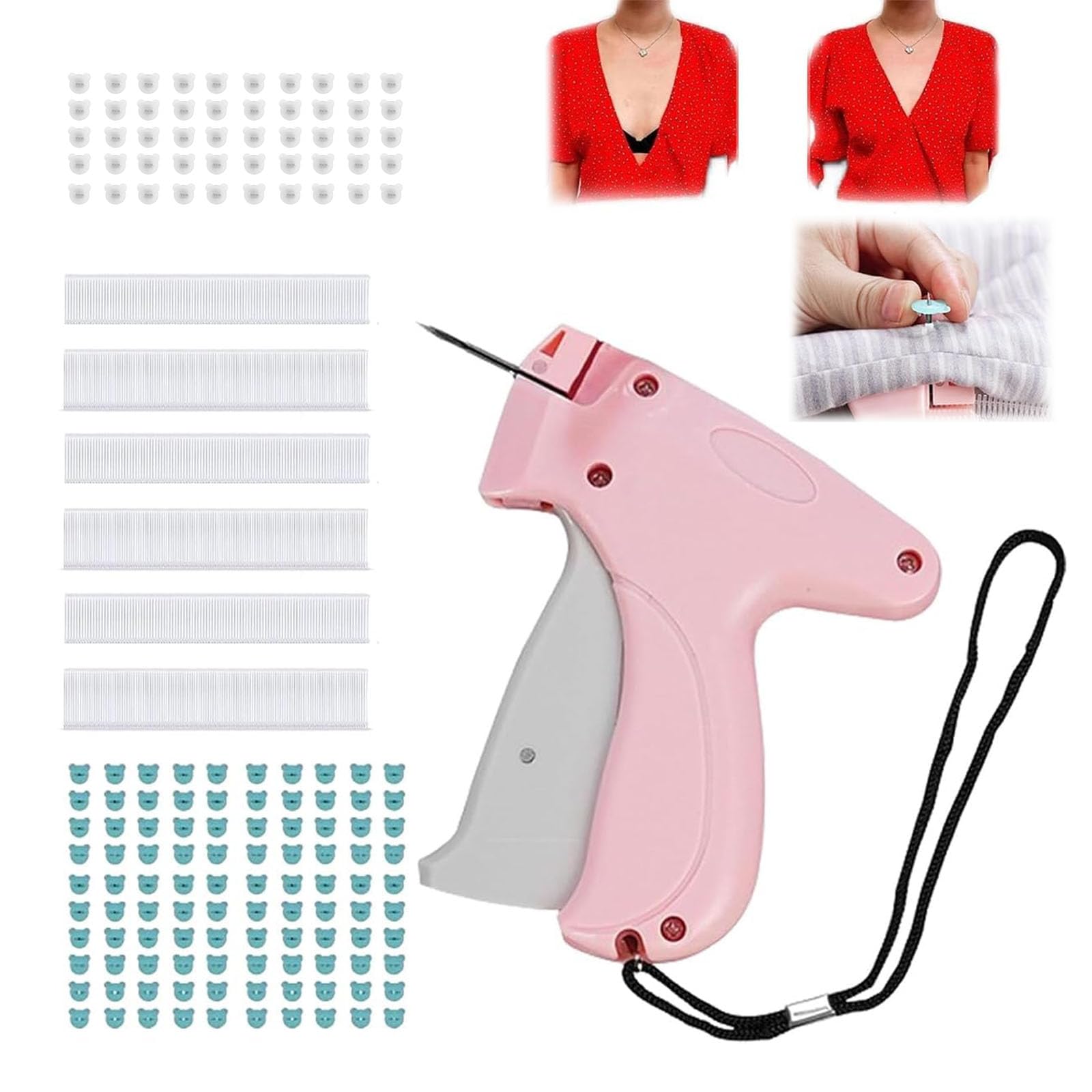 SSKHE Quick Clothing Fixer Kit, Micro Stitch Portable Gun for Clothes And Quilt Sewing, Mini Label Sewing Quilting Hemming Tool with 1100 Mini Micro Fasteners And 150Pcs Replaceable Bear Buttons
