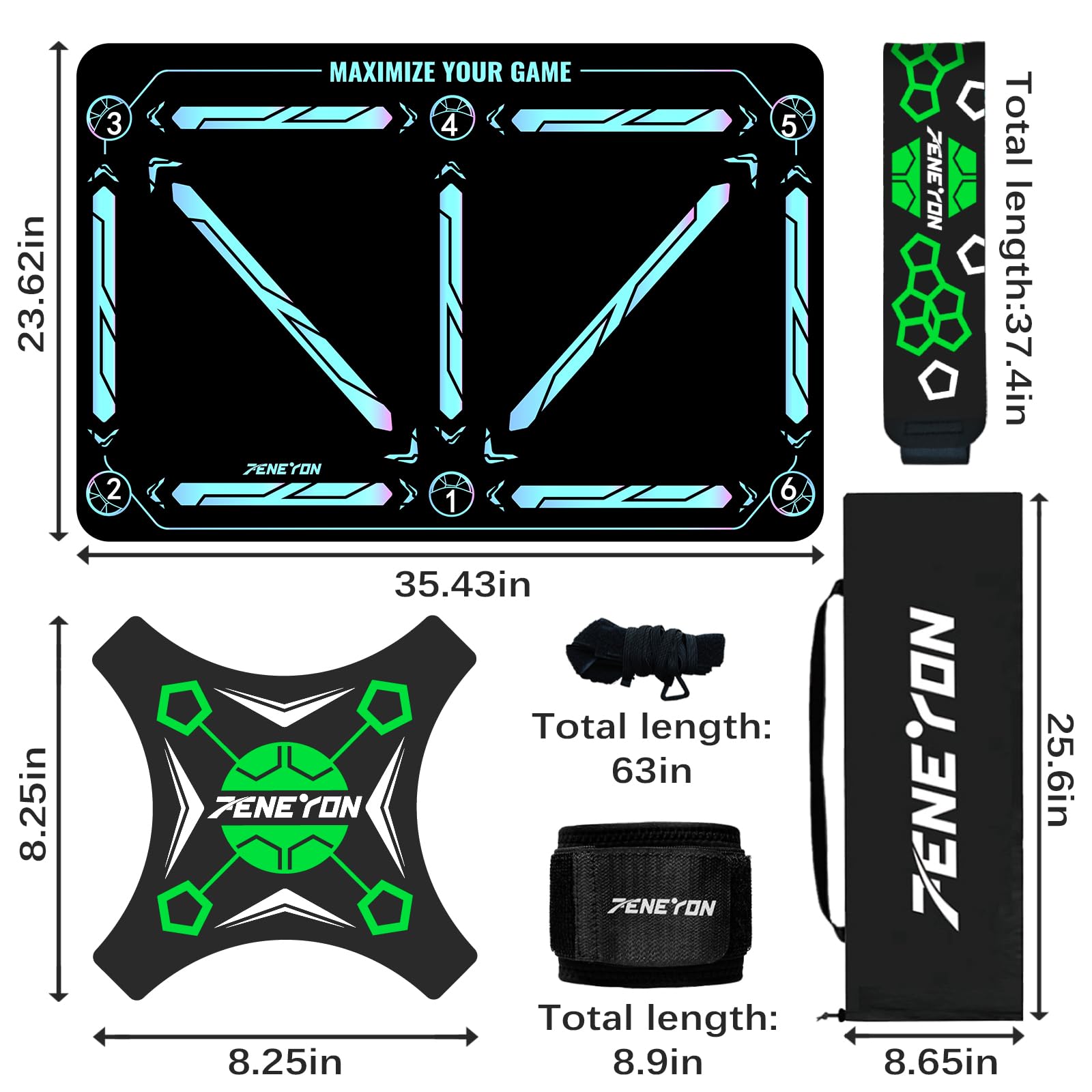 Soccer Training Mat with Adjustable Soccer Trainer - Non-Slip Soccer Training Equipment for Kids Youth to Boost Speed, Strength & Coordination | Soccer Trainer for Indoor/Outdoor Drills