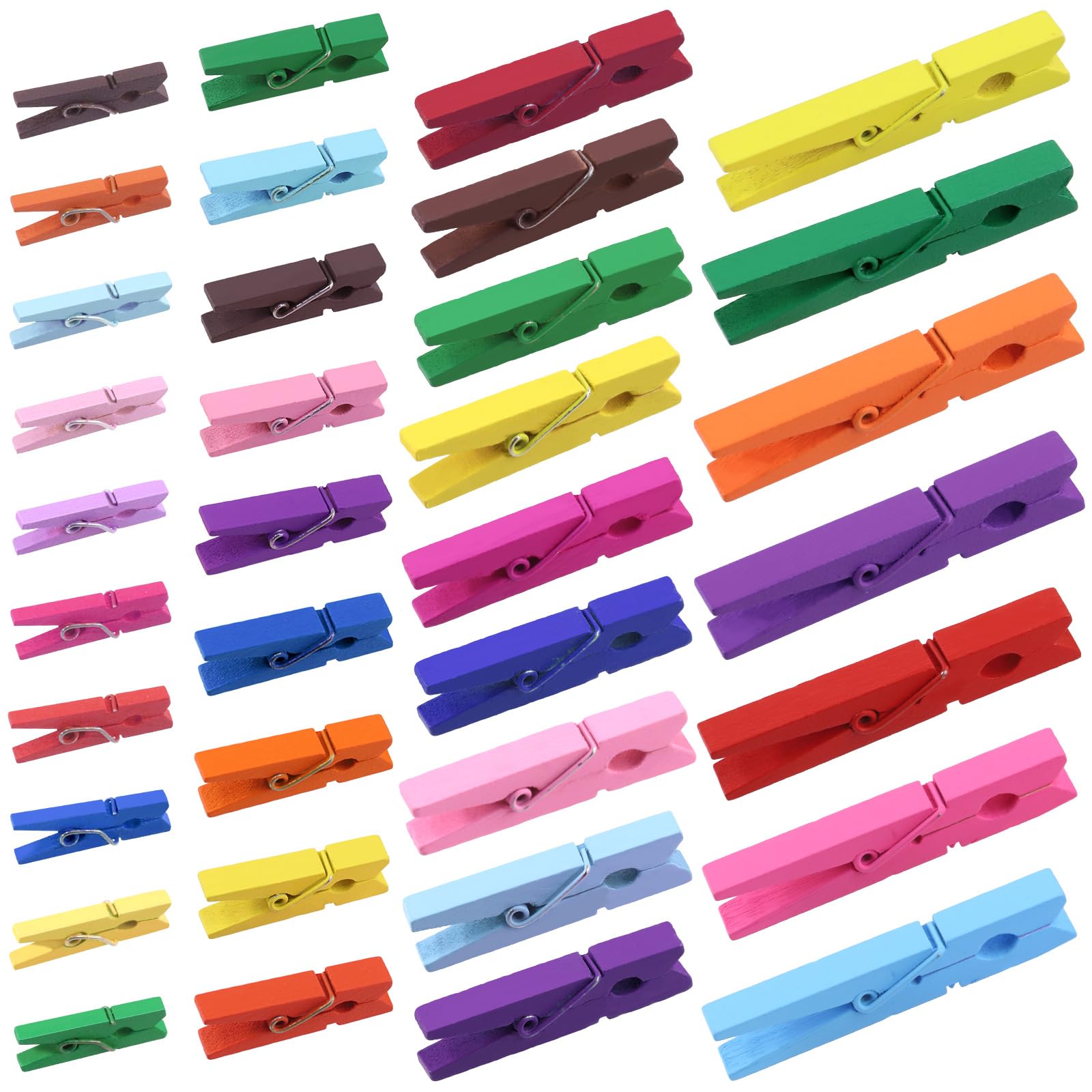 Tanstic 180Pcs 4 Sizes Colorful Clothes Pins Kit, Wooden Colored Clothespins Clothes Clips for Crafts, Hanging Clothes, Photos, Pictures(1.18", 1.38",