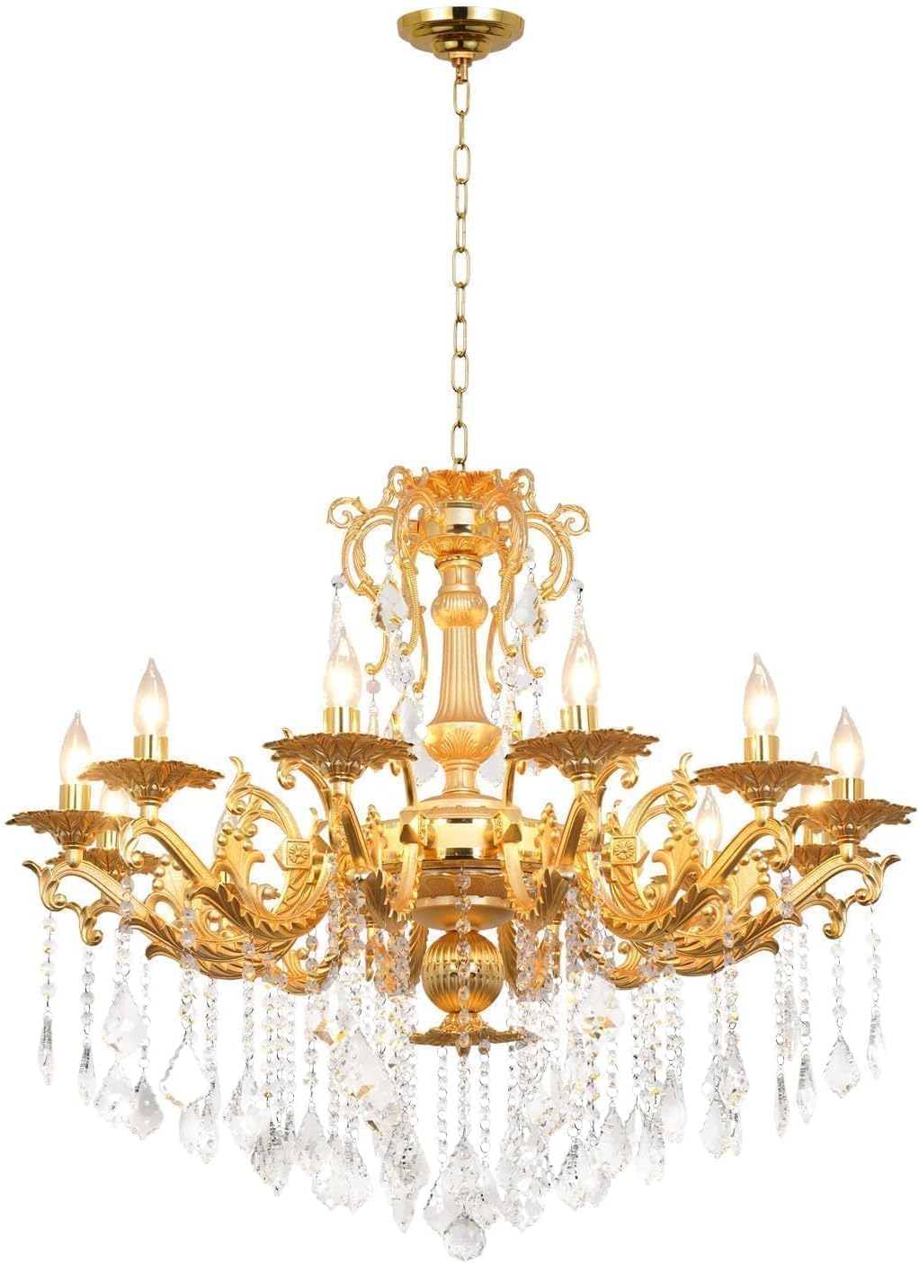 Modern Elegant 12 Lights Crystal Chandelier Antique Chandelier Golden Pendant Ceiling Lighting European Style for Dining Living Room Bedroom Transparent, 12 E12 Bulbs Required