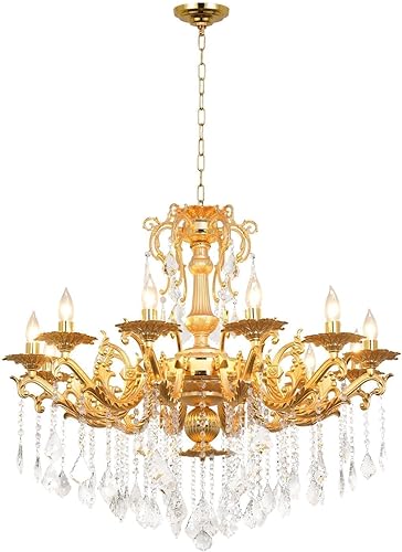 Miniatura 7 de Candelabro vintage de 12 luces, contemporáneo, elegante, K9, cristal dorado, candelabros colgantes, lámpara de techo de 34 pulgadas