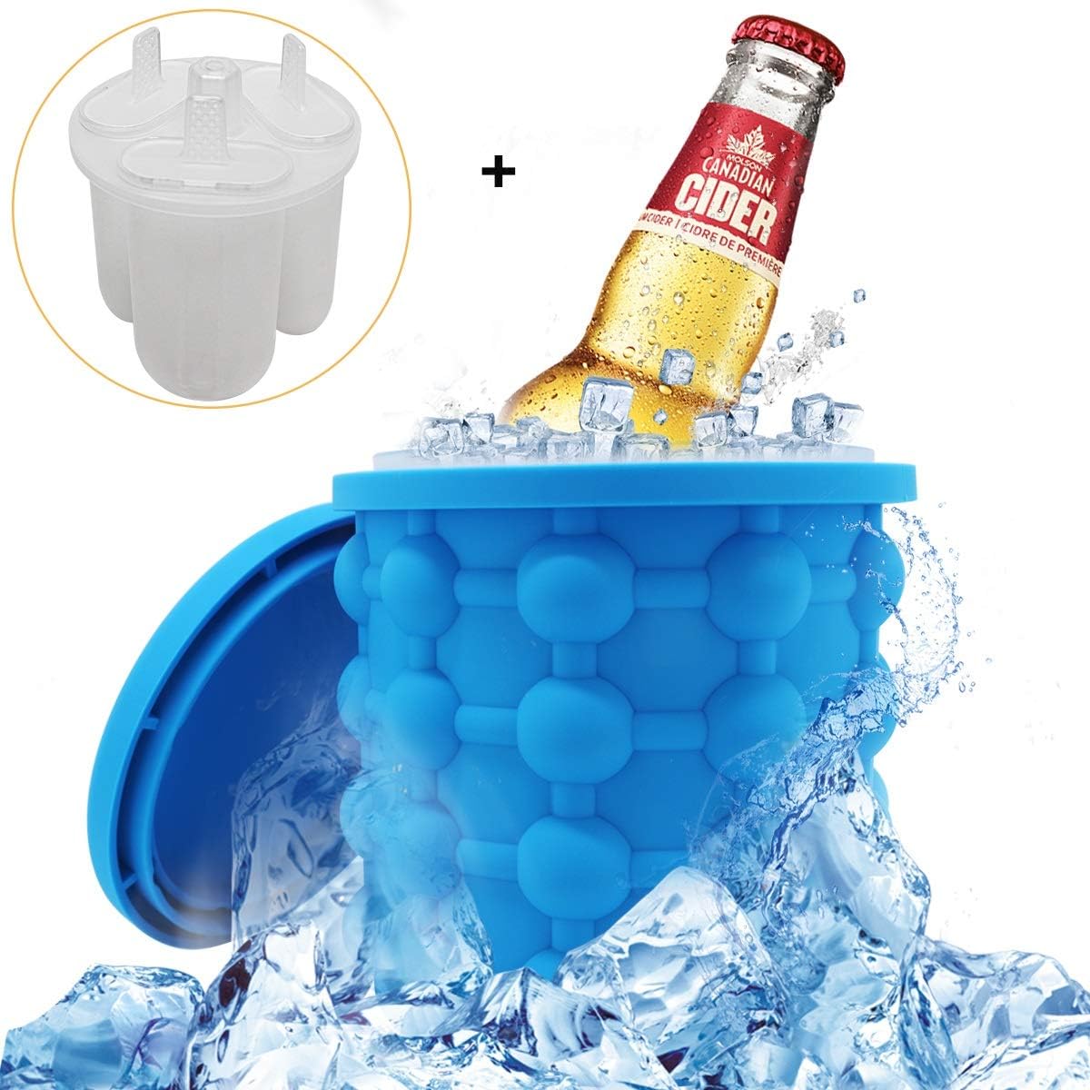 LETIN New Silicone Ice Cube Genie Maker- Trays Molds Ice Bucket Revolutionary Space Saving Ice Cube Maker for Chilling Burbon Whiskey,Cocktail,Beverag (Blue)